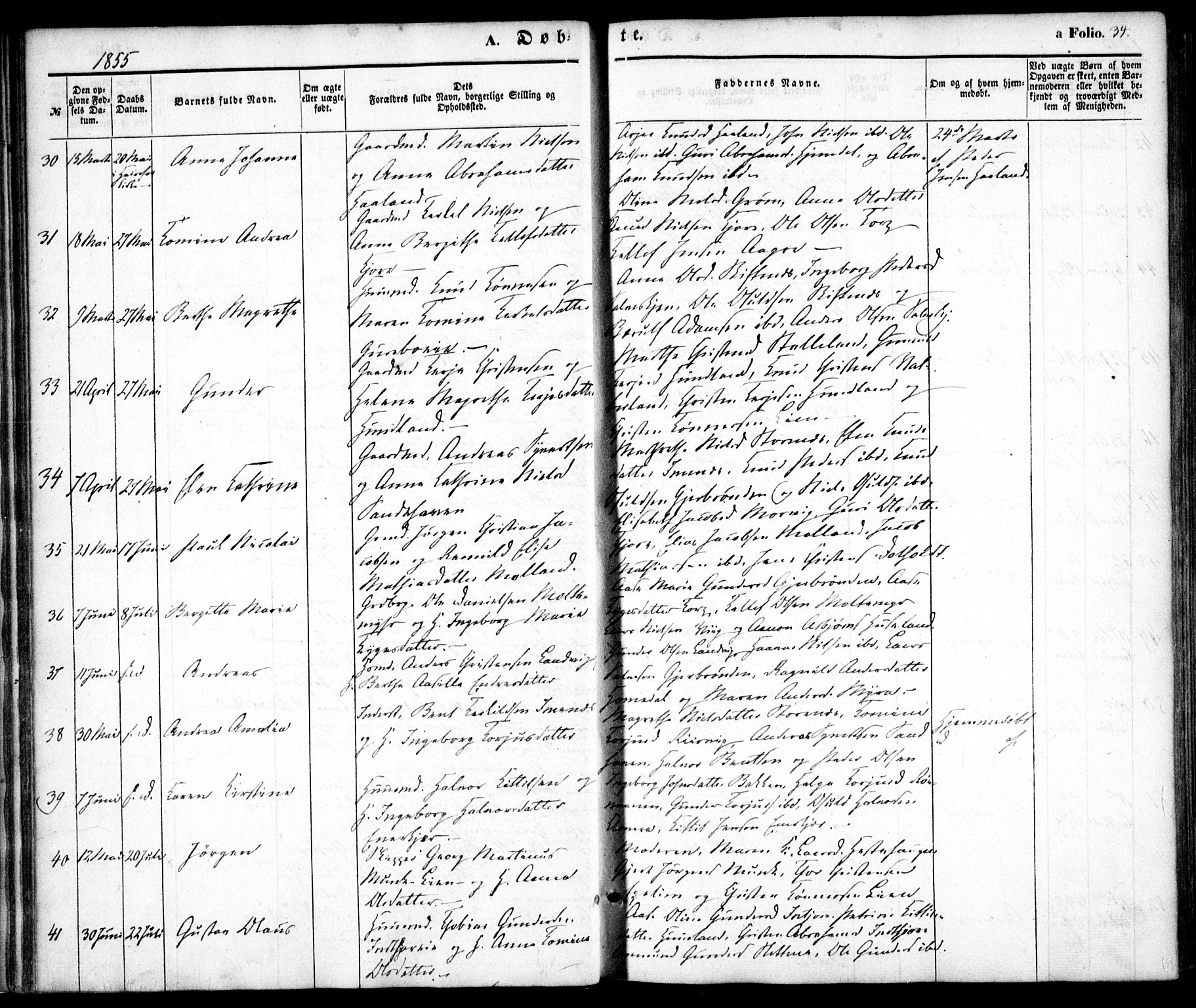 Hommedal sokneprestkontor, SAK/1111-0023/F/Fa/Fab/L0004: Parish register (official) no. A 4, 1848-1860, p. 34