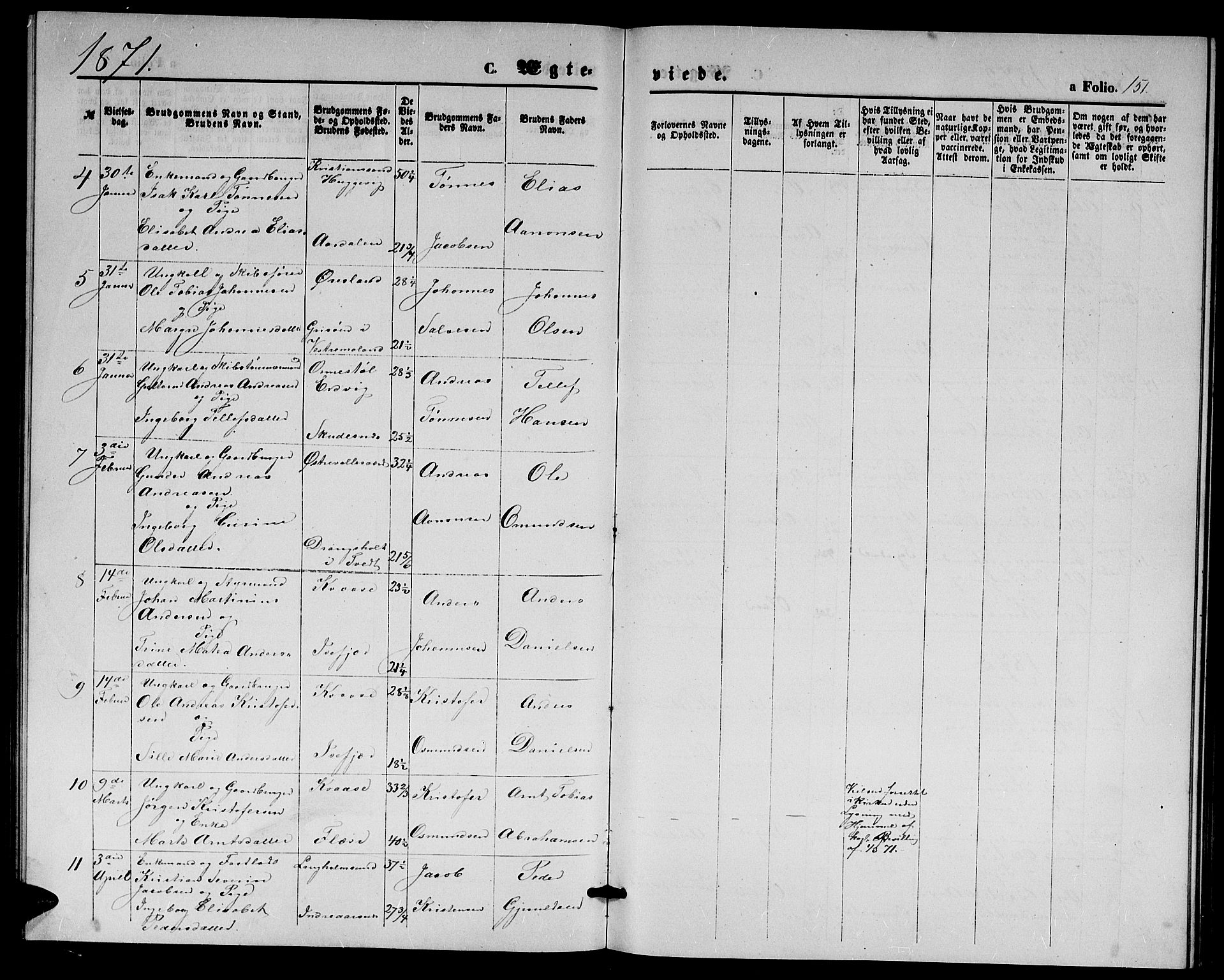 Høvåg sokneprestkontor, AV/SAK-1111-0025/F/Fb/L0003: Parish register (copy) no. B 3, 1870-1882, p. 151