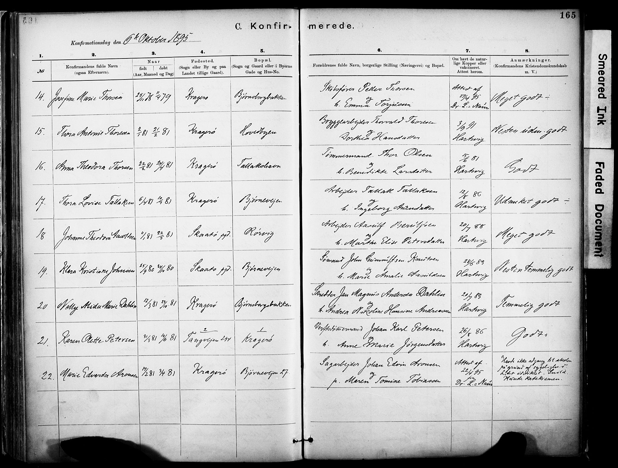 Kragerø kirkebøker, SAKO/A-278/F/Fa/L0012: Parish register (official) no. 12, 1880-1904, p. 165