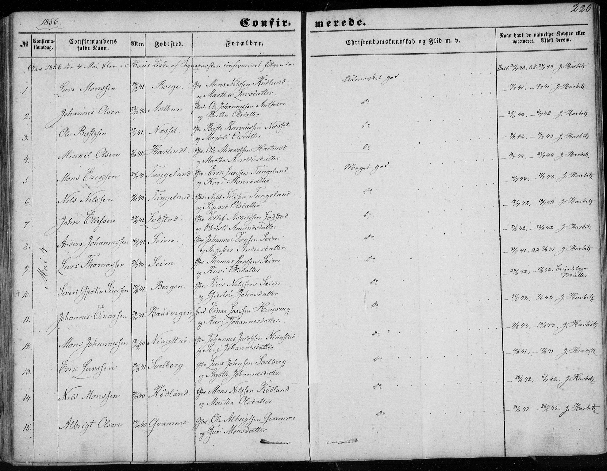 Haus sokneprestembete, SAB/A-75601/H/Haa: Parish register (official) no. A 16 I, 1848-1857, p. 220