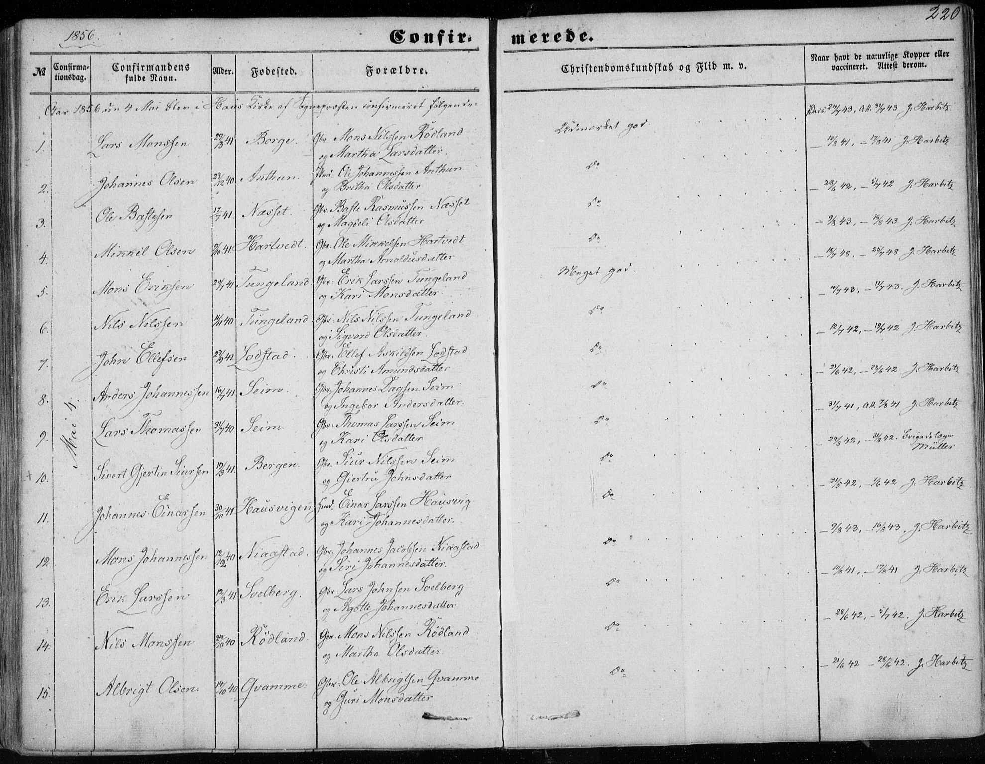 Haus sokneprestembete, AV/SAB-A-75601/H/Haa: Parish register (official) no. A 16 I, 1848-1857, p. 220