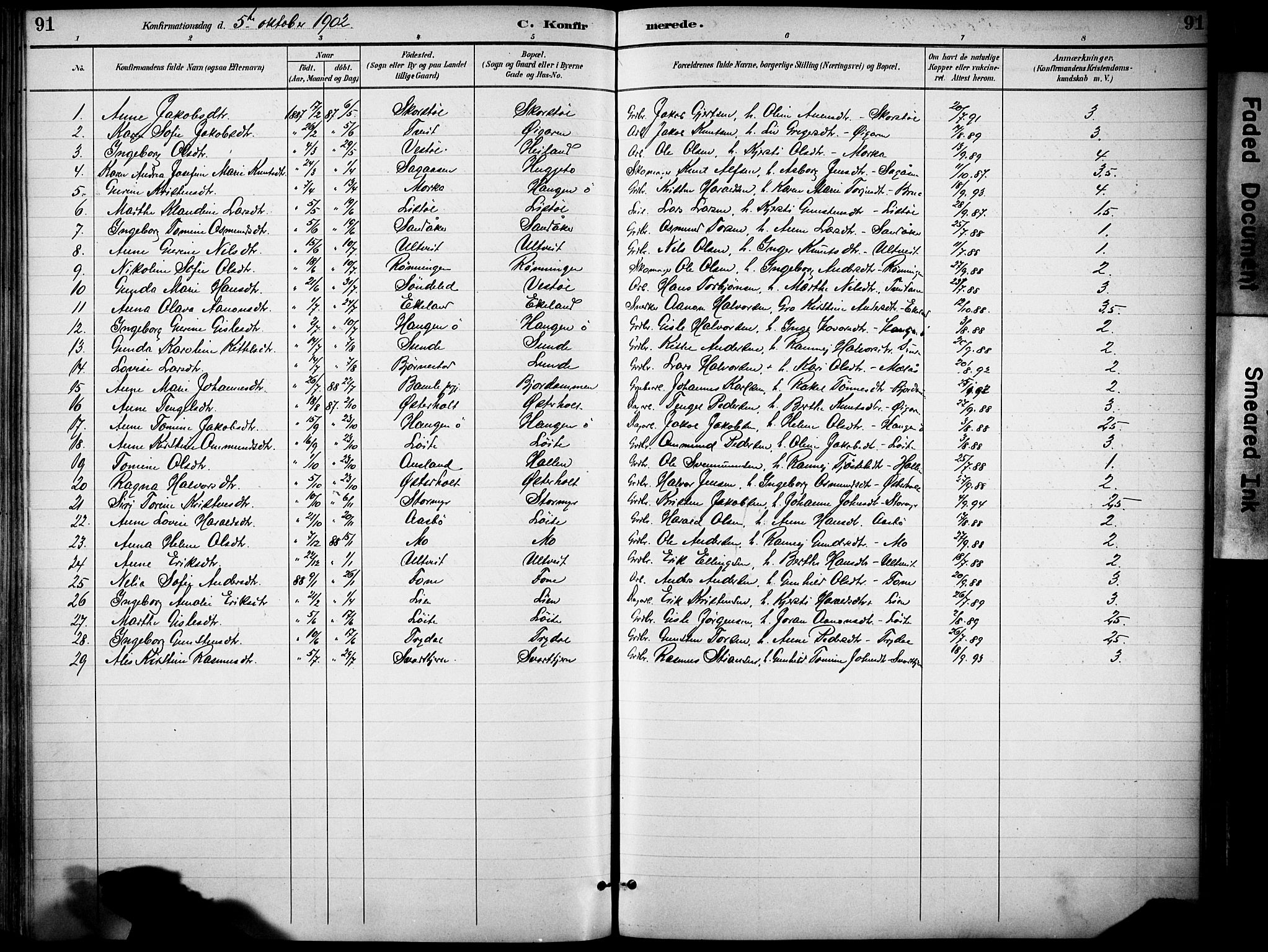 Gjerstad sokneprestkontor, AV/SAK-1111-0014/F/Fa/Faa/L0010: Parish register (official) no. A 10, 1891-1902, p. 91