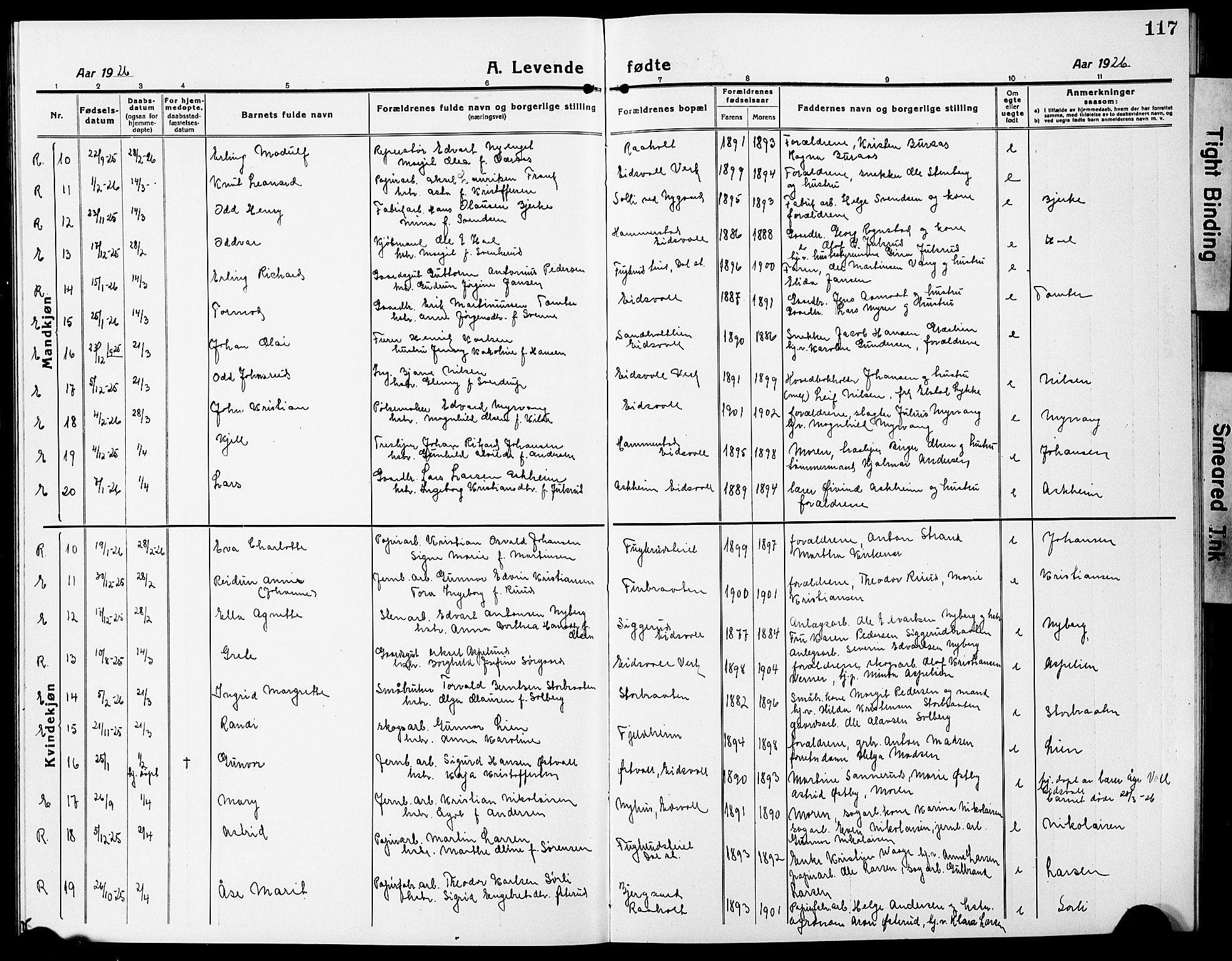 Eidsvoll prestekontor Kirkebøker, AV/SAO-A-10888/G/Ga/L0010: Parish register (copy) no. I 10, 1919-1929, p. 117