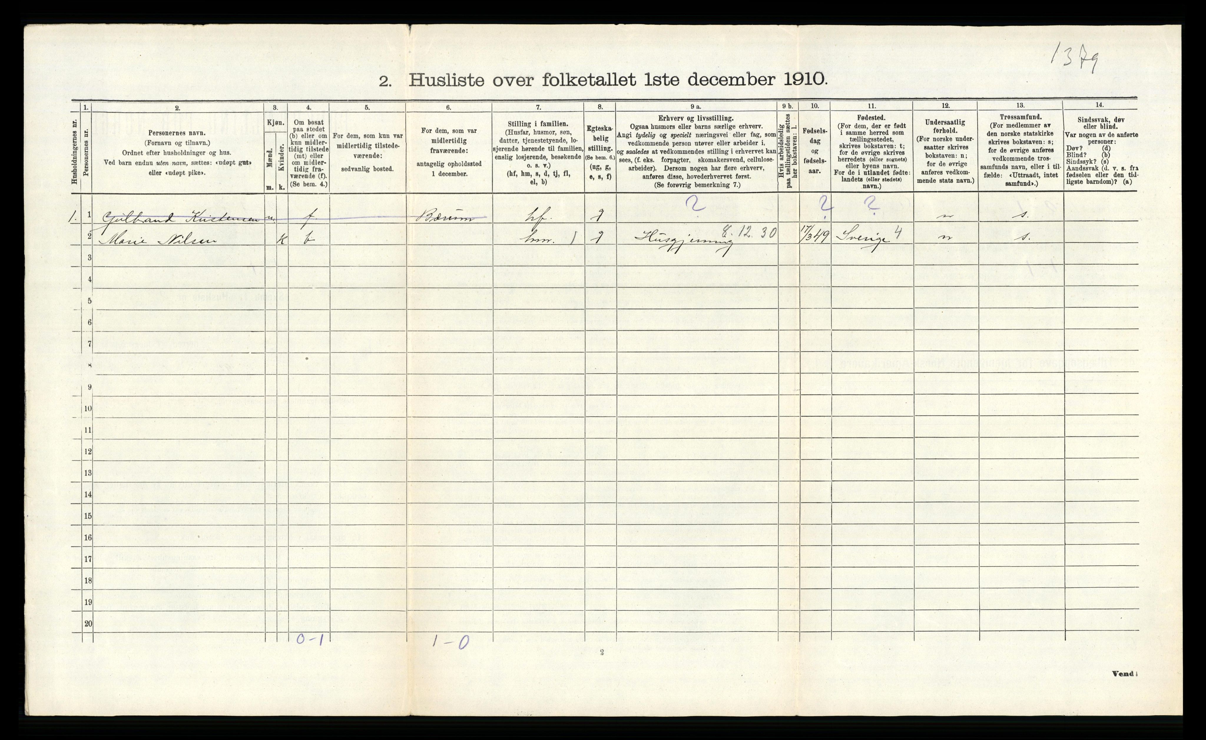 RA, 1910 census for Lier, 1910, p. 2693