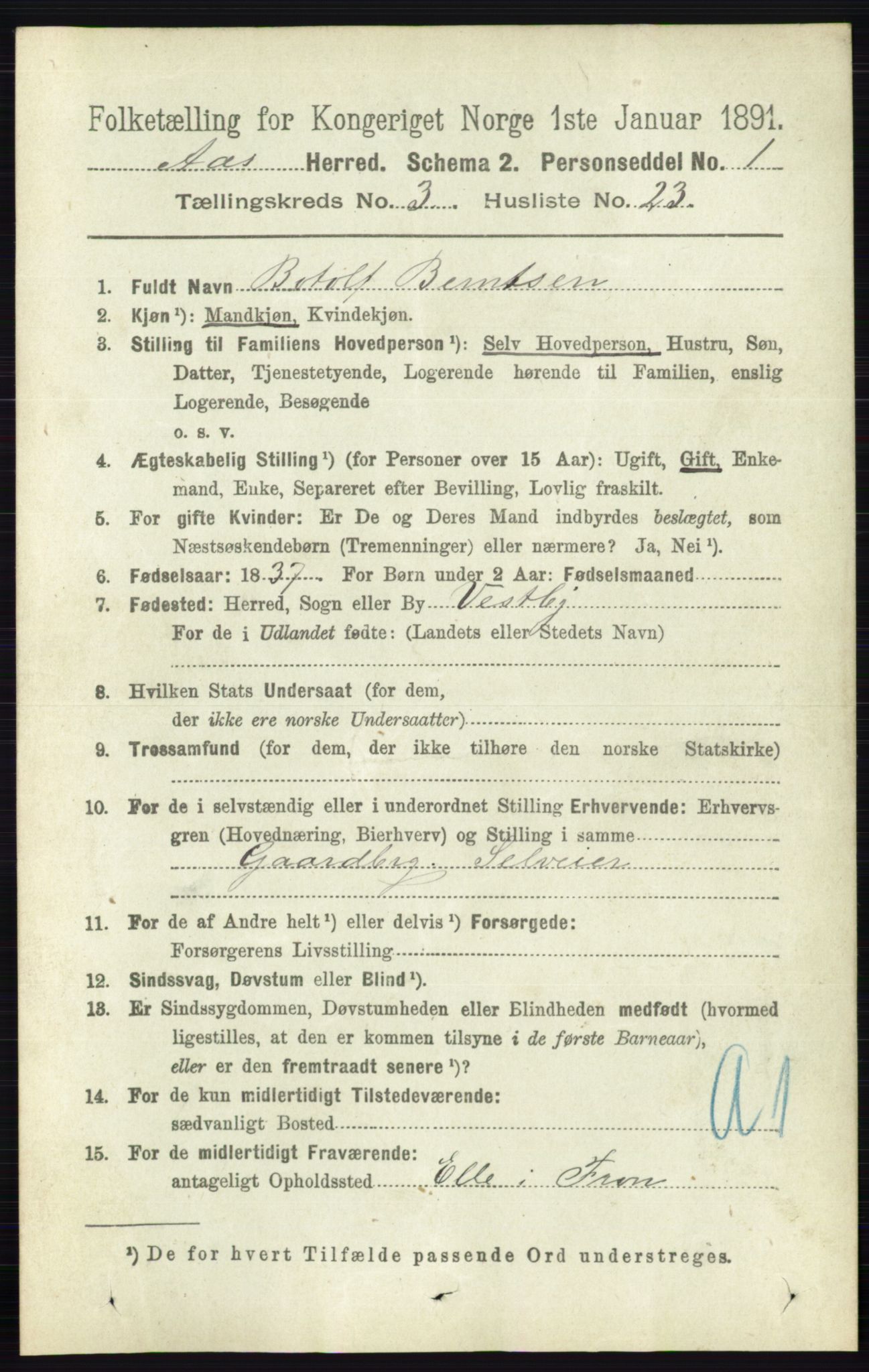 RA, 1891 census for 0214 Ås, 1891, p. 2269