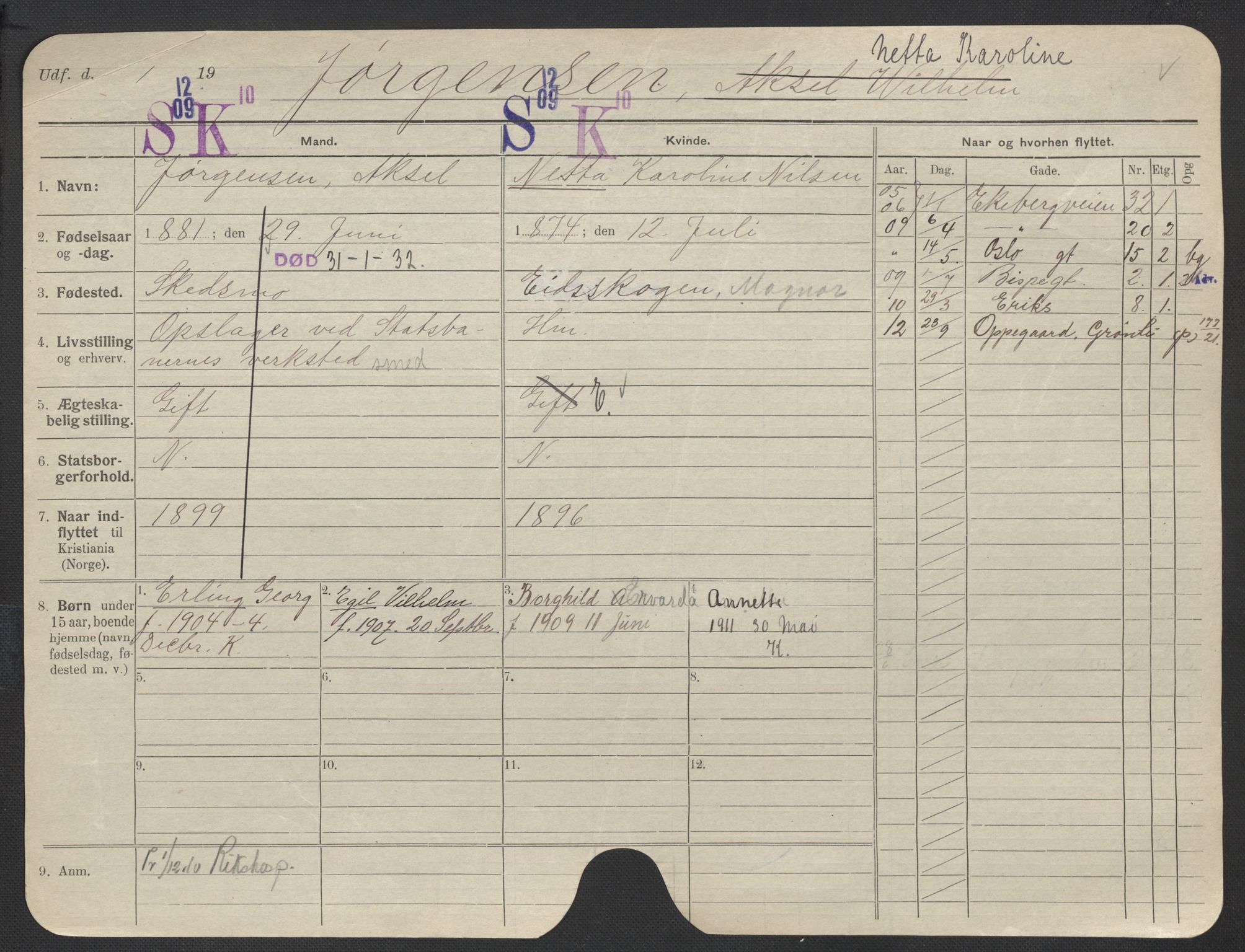 Oslo folkeregister, Registerkort, SAO/A-11715/F/Fa/Fac/L0018: Kvinner, 1906-1914, p. 725a