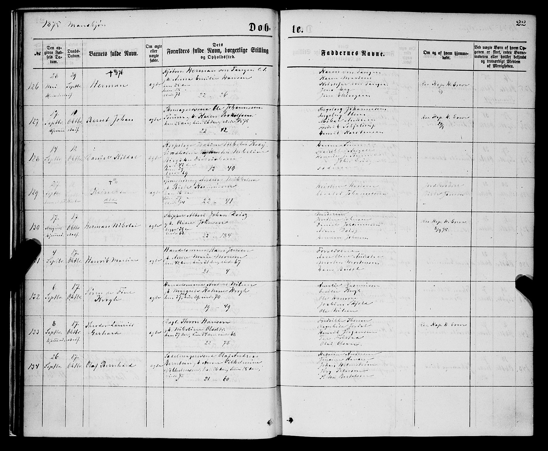 Korskirken sokneprestembete, SAB/A-76101/H/Hab: Parish register (copy) no. B 7, 1874-1878, p. 22