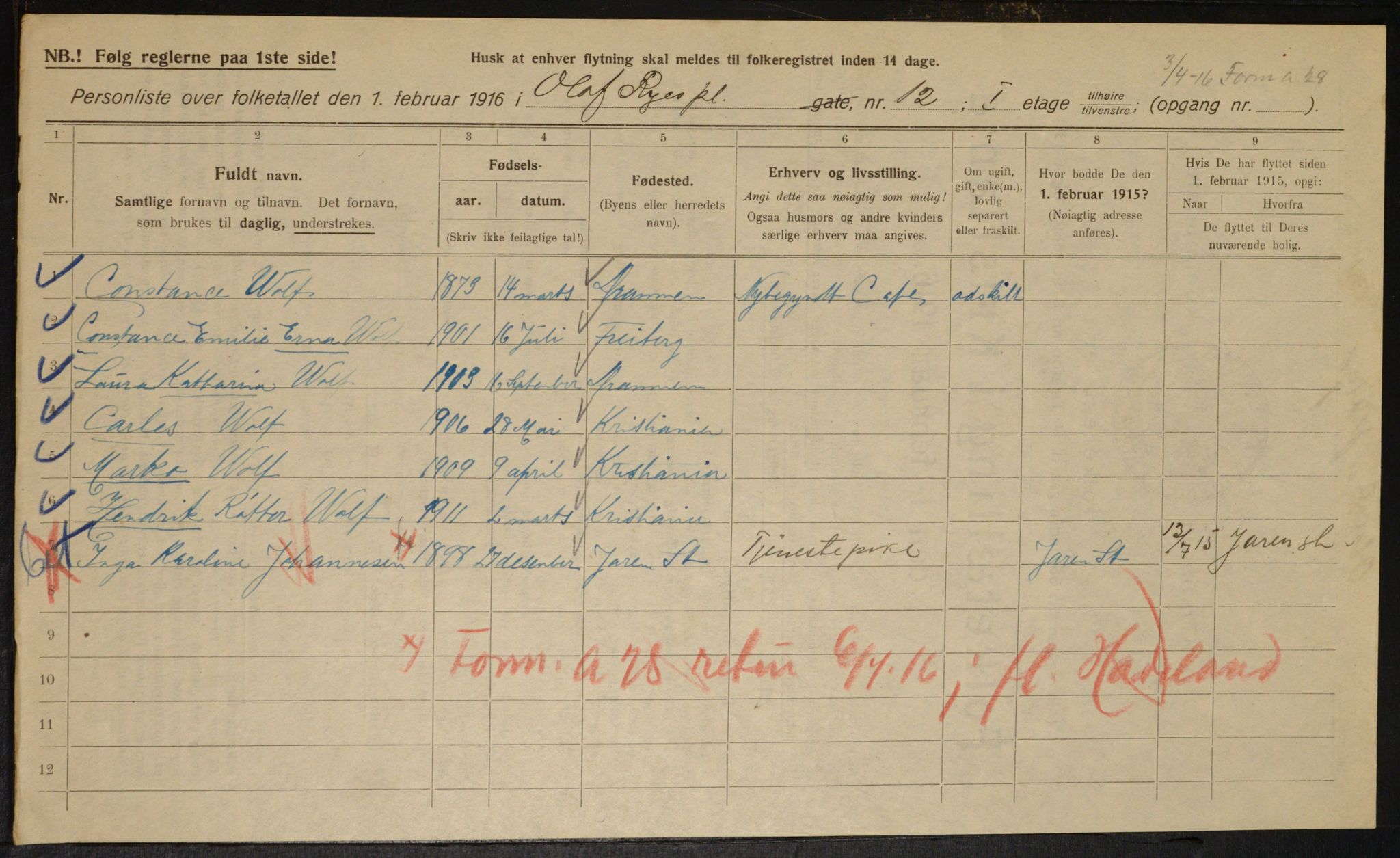 OBA, Municipal Census 1916 for Kristiania, 1916, p. 77167