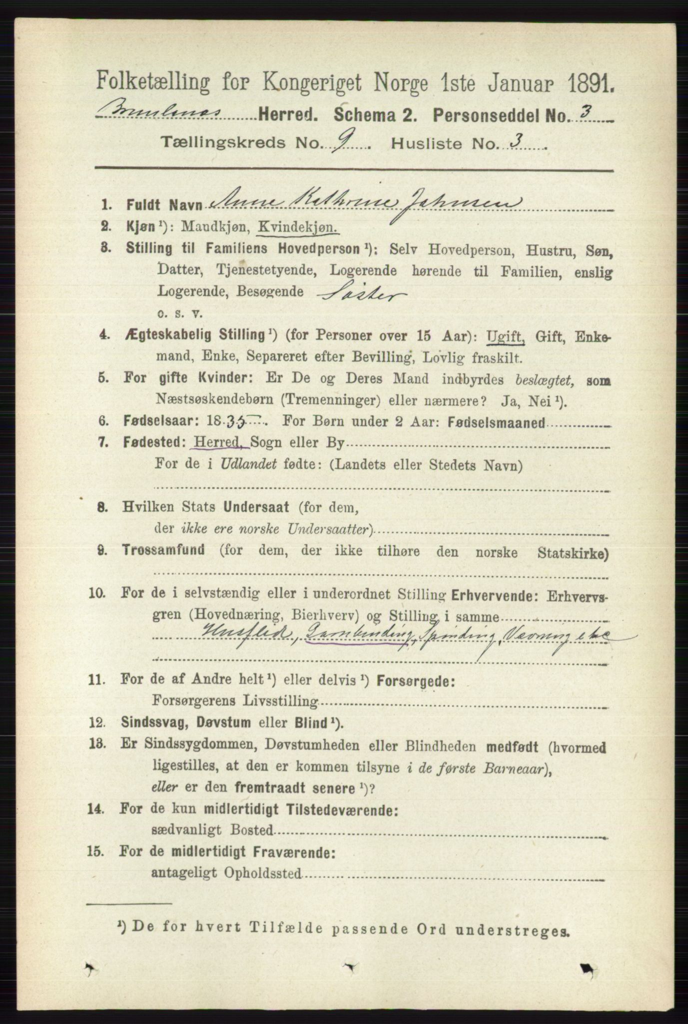 RA, 1891 census for 0726 Brunlanes, 1891, p. 4142