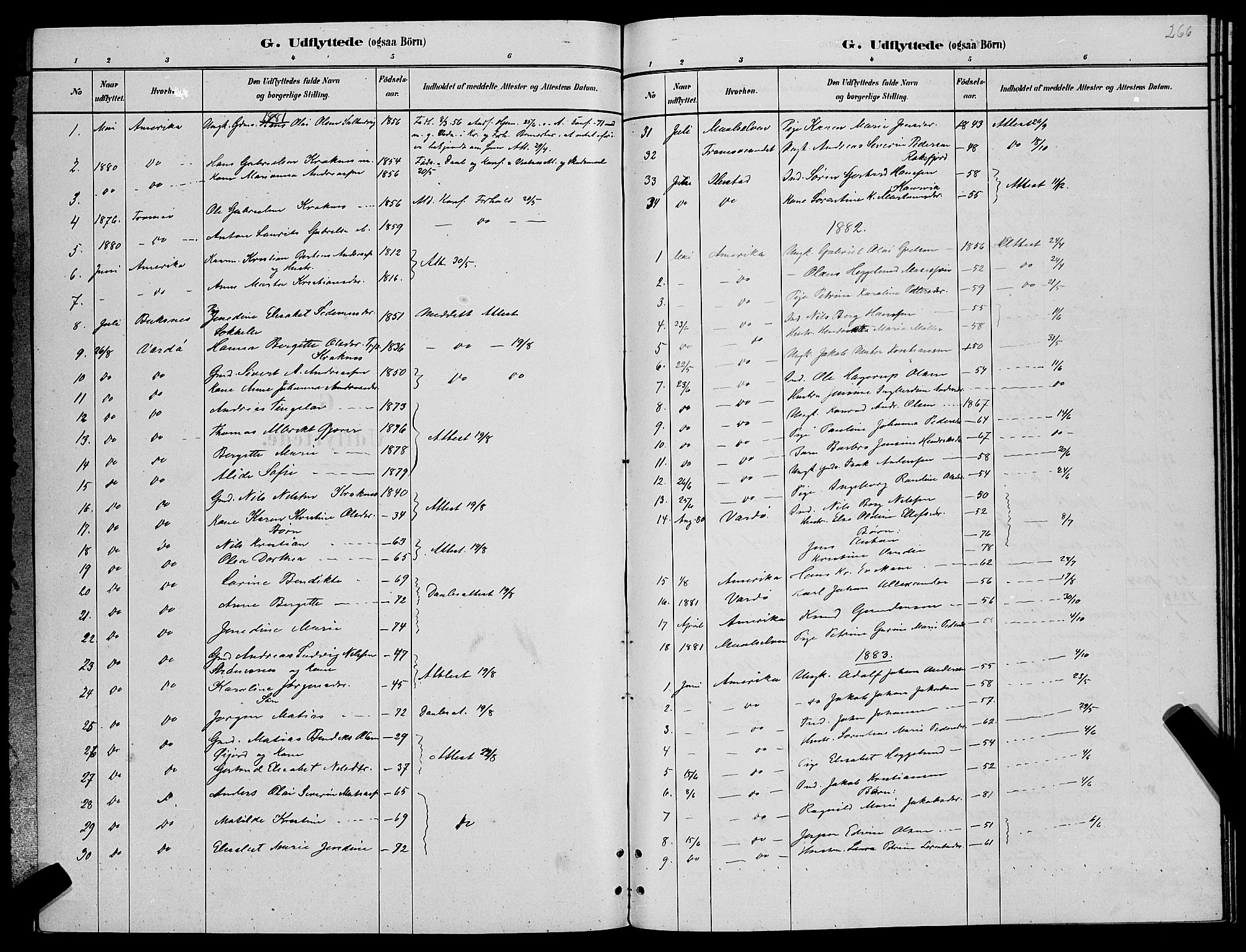Lenvik sokneprestembete, SATØ/S-1310/H/Ha/Hab/L0006klokker: Parish register (copy) no. 6, 1881-1889, p. 266