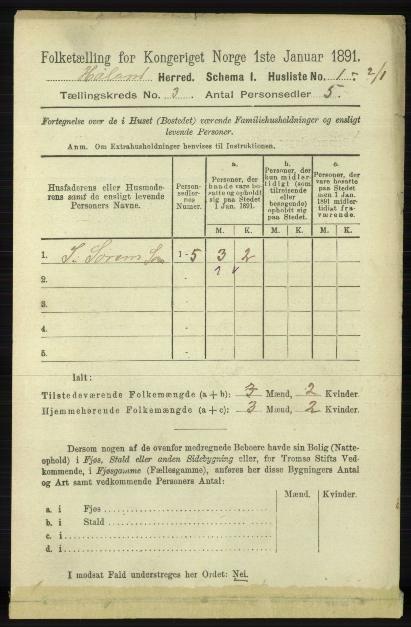 RA, 1891 census for 1124 Haaland, 1891, p. 1606