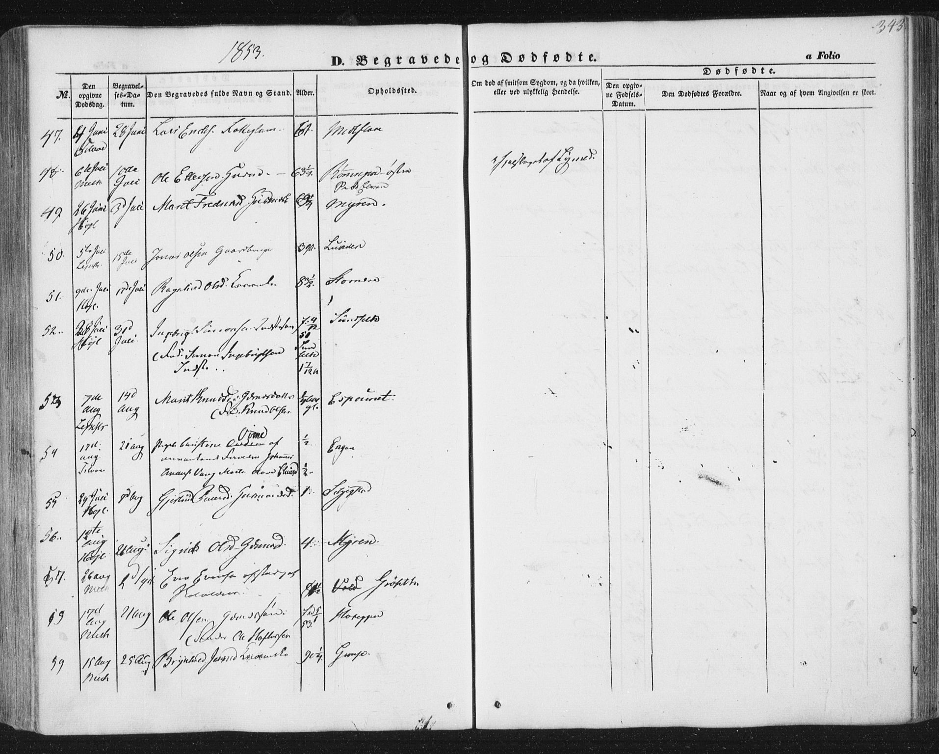 Ministerialprotokoller, klokkerbøker og fødselsregistre - Sør-Trøndelag, AV/SAT-A-1456/691/L1076: Parish register (official) no. 691A08, 1852-1861, p. 343