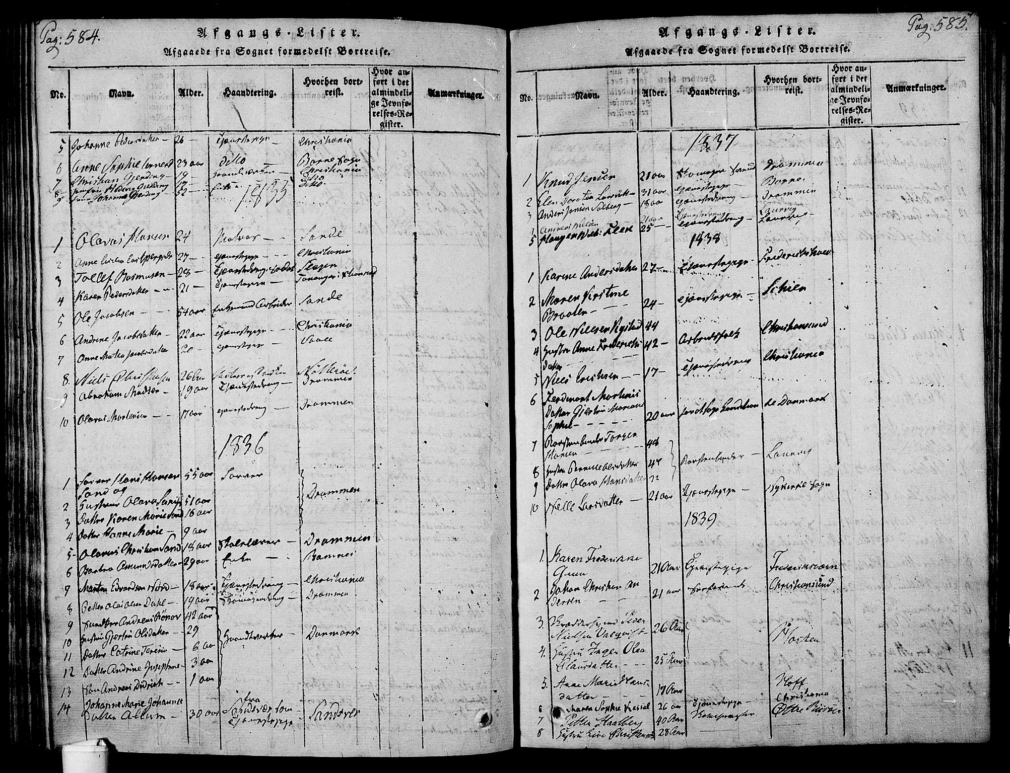 Holmestrand kirkebøker, SAKO/A-346/F/Fa/L0001: Parish register (official) no. 1, 1814-1840, p. 584-585