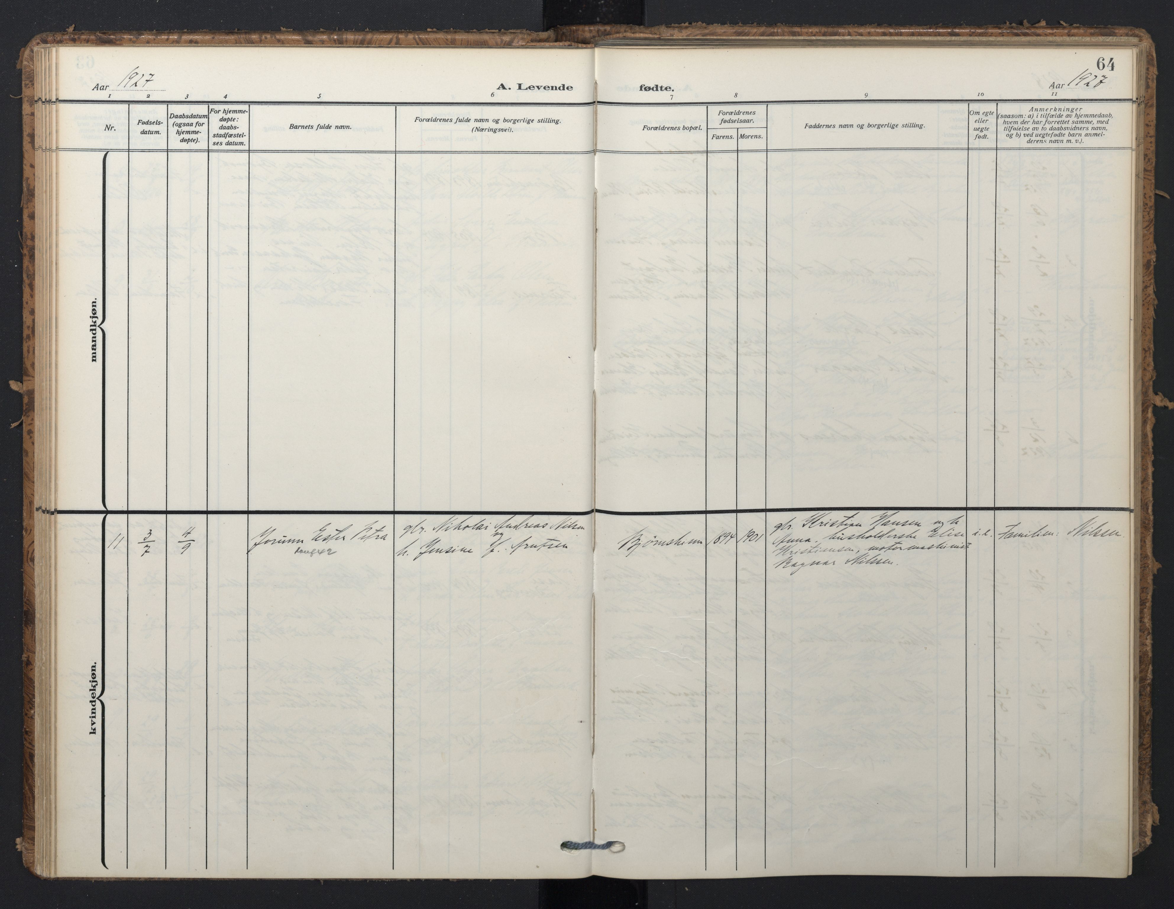 Ministerialprotokoller, klokkerbøker og fødselsregistre - Nordland, SAT/A-1459/898/L1423: Parish register (official) no. 898A03, 1909-1928, p. 64