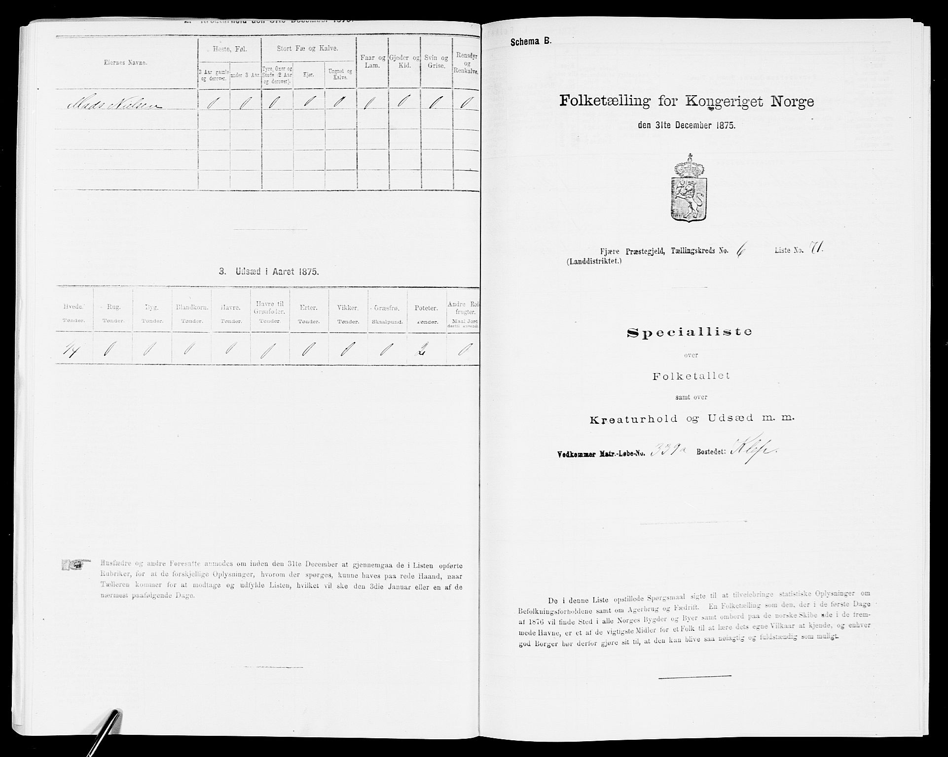 SAK, 1875 census for 0923L Fjære/Fjære, 1875, p. 1542