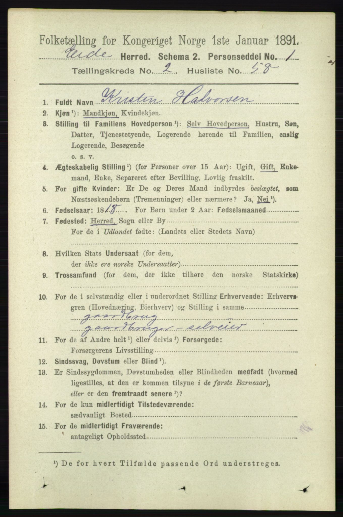 RA, 1891 census for 0925 Eide, 1891, p. 645