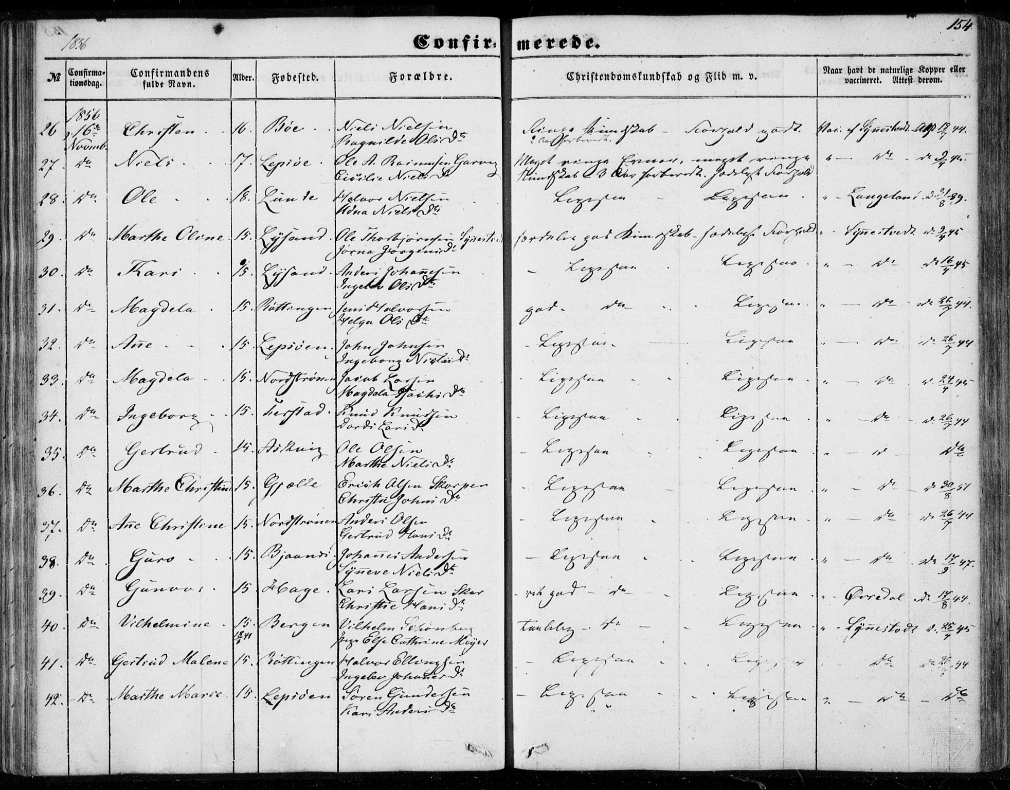 Os sokneprestembete, AV/SAB-A-99929: Parish register (official) no. A 16, 1851-1859, p. 154