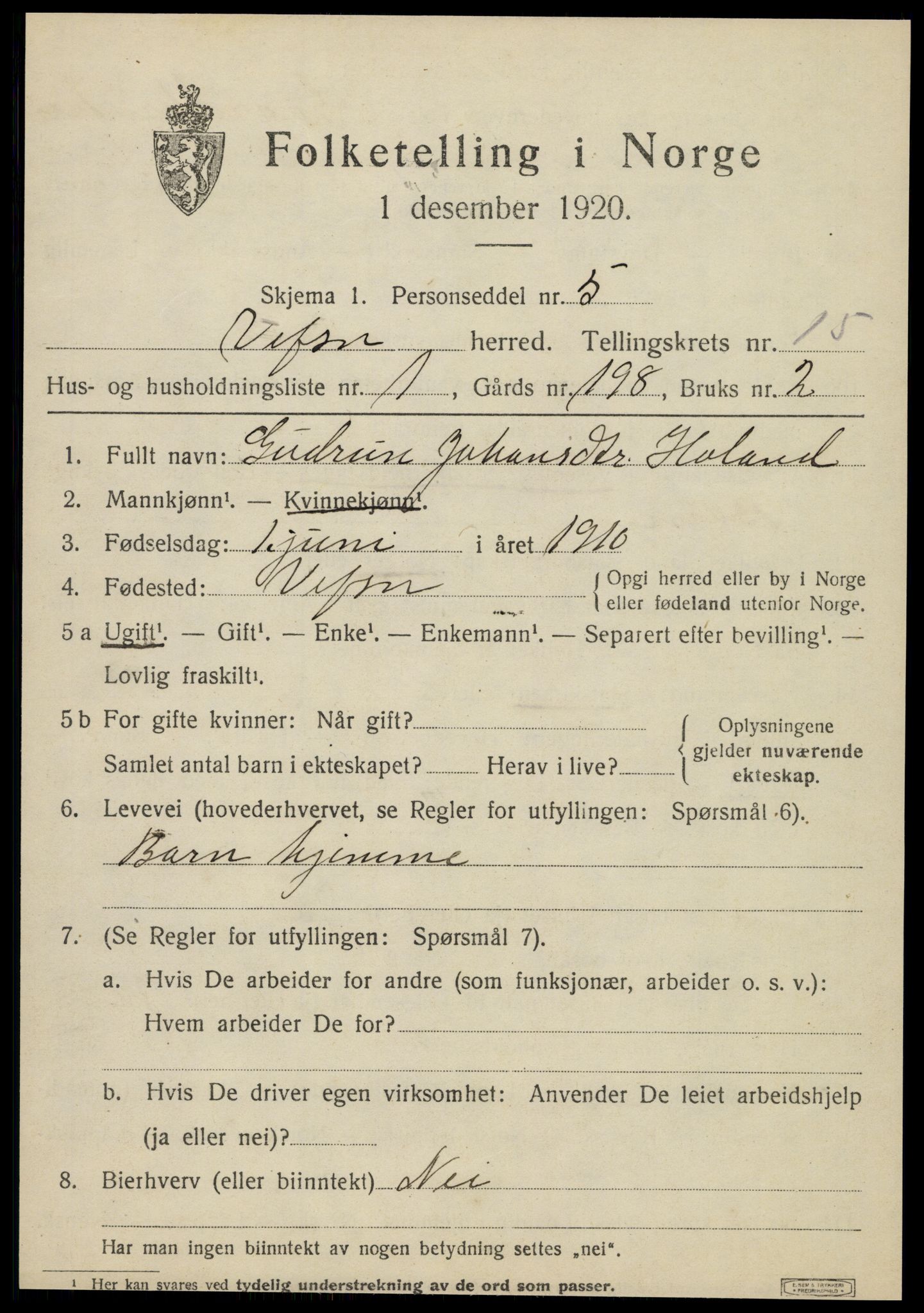 SAT, 1920 census for Vefsn, 1920, p. 11699