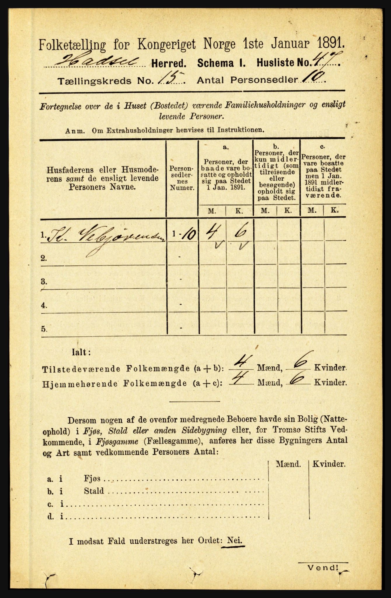 RA, 1891 census for 1866 Hadsel, 1891, p. 6810