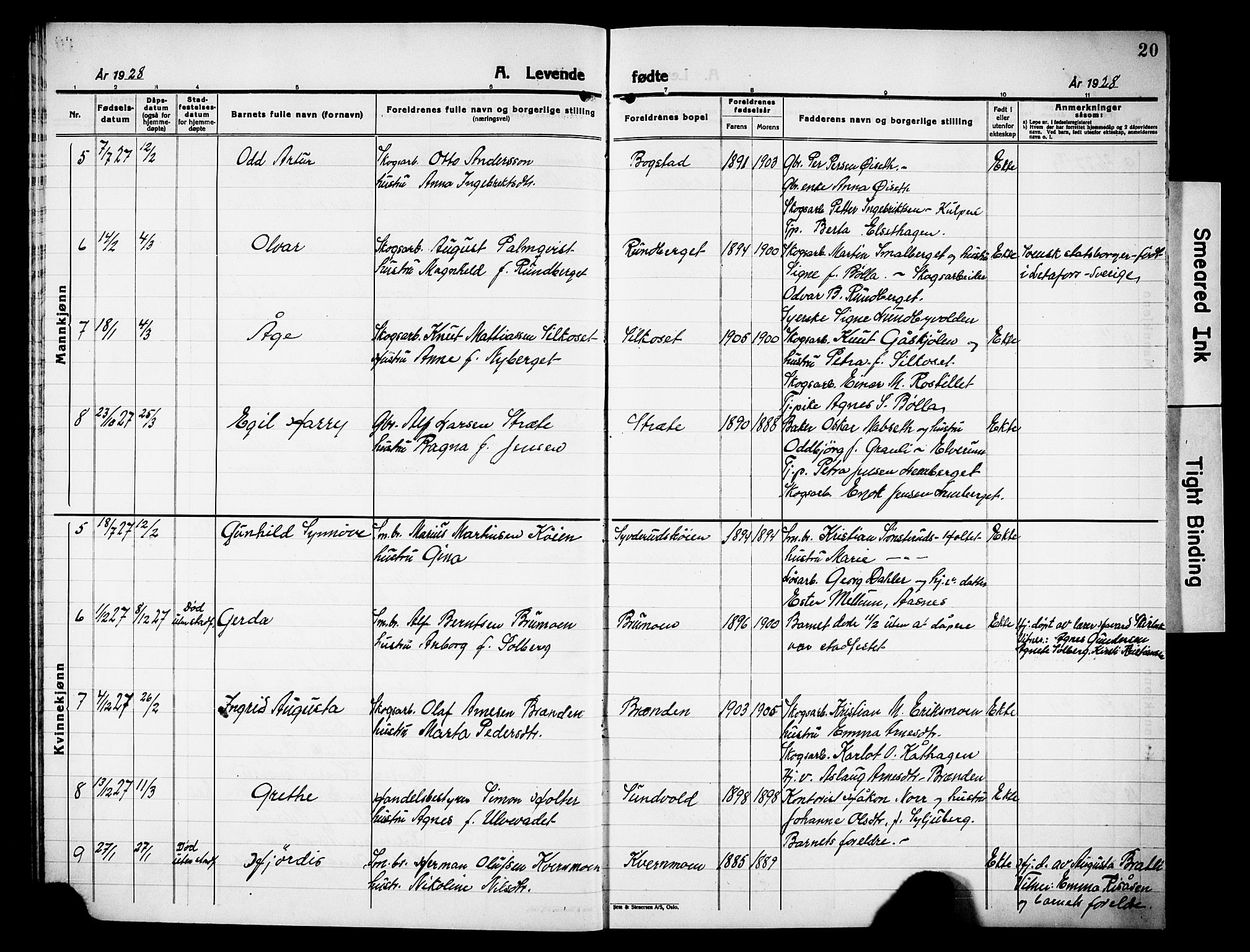 Våler prestekontor, Hedmark, AV/SAH-PREST-040/H/Ha/Hab/L0005: Parish register (copy) no. 5, 1926-1931, p. 20