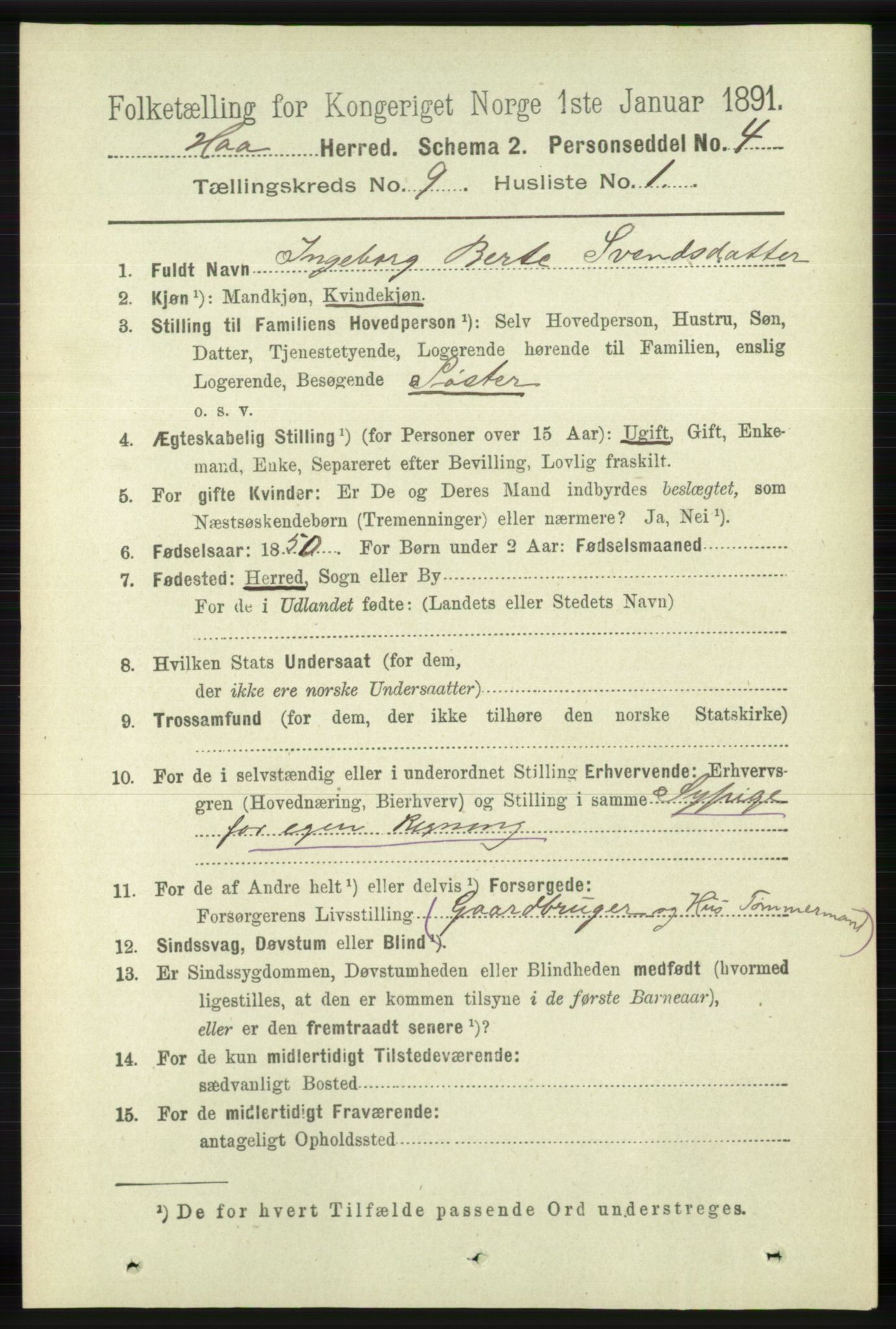 RA, 1891 census for 1119 Hå, 1891, p. 2198