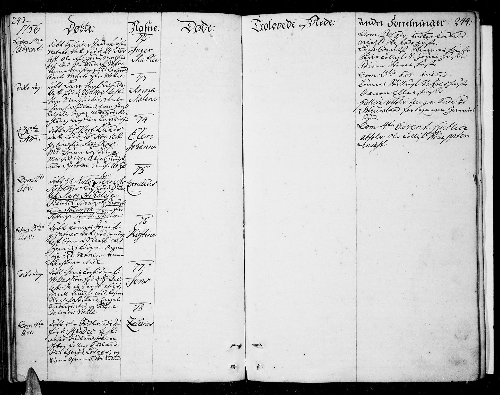 Lista sokneprestkontor, AV/SAK-1111-0027/F/Fa/L0003: Parish register (official) no. A 3 /1, 1743-1767, p. 243-244