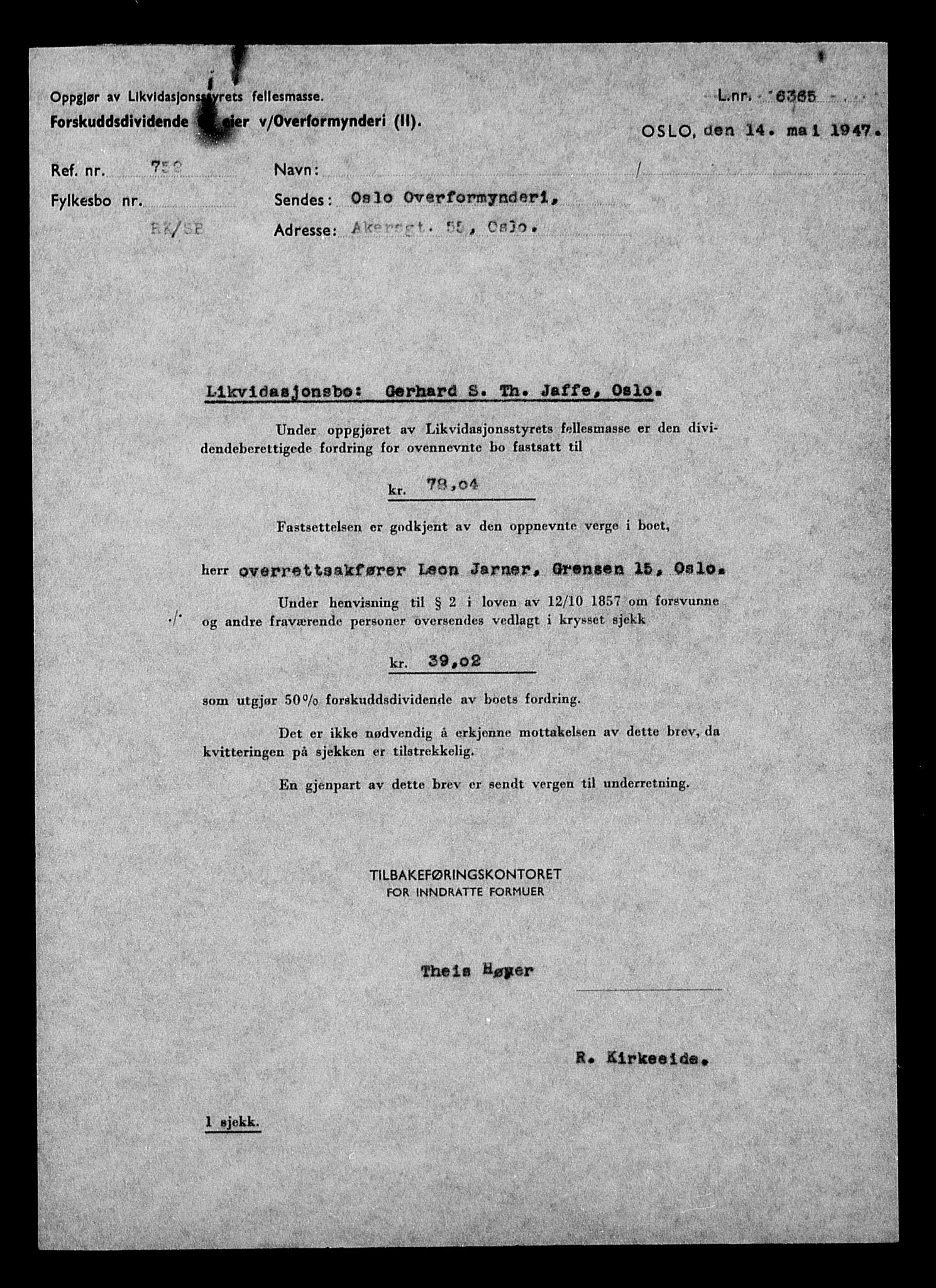 Justisdepartementet, Tilbakeføringskontoret for inndratte formuer, AV/RA-S-1564/H/Hc/Hcc/L0946: --, 1945-1947, p. 532