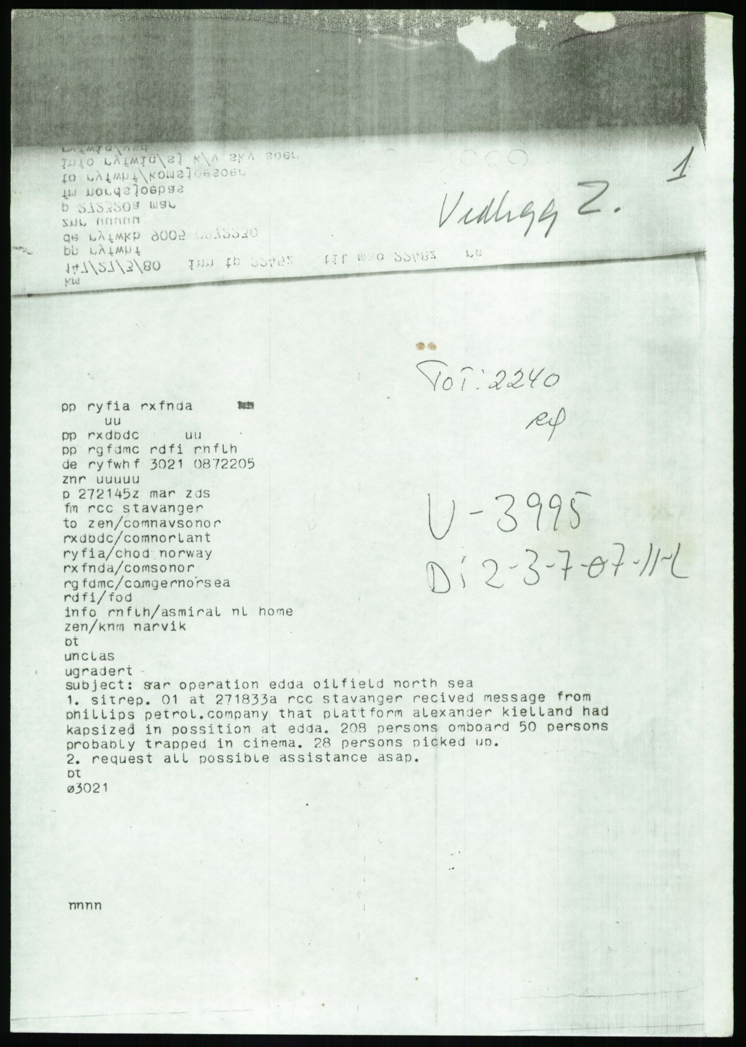 Justisdepartementet, Granskningskommisjonen ved Alexander Kielland-ulykken 27.3.1980, RA/S-1165/D/L0017: P Hjelpefartøy (Doku.liste + P1-P6 av 6)/Q Hovedredningssentralen (Q0-Q27 av 27), 1980-1981, p. 143