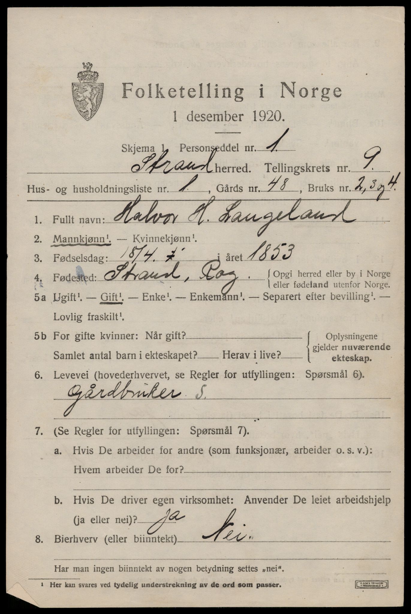 SAST, 1920 census for Strand, 1920, p. 6331