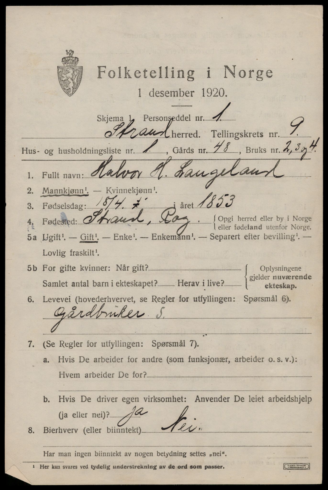 SAST, 1920 census for Strand, 1920, p. 6331