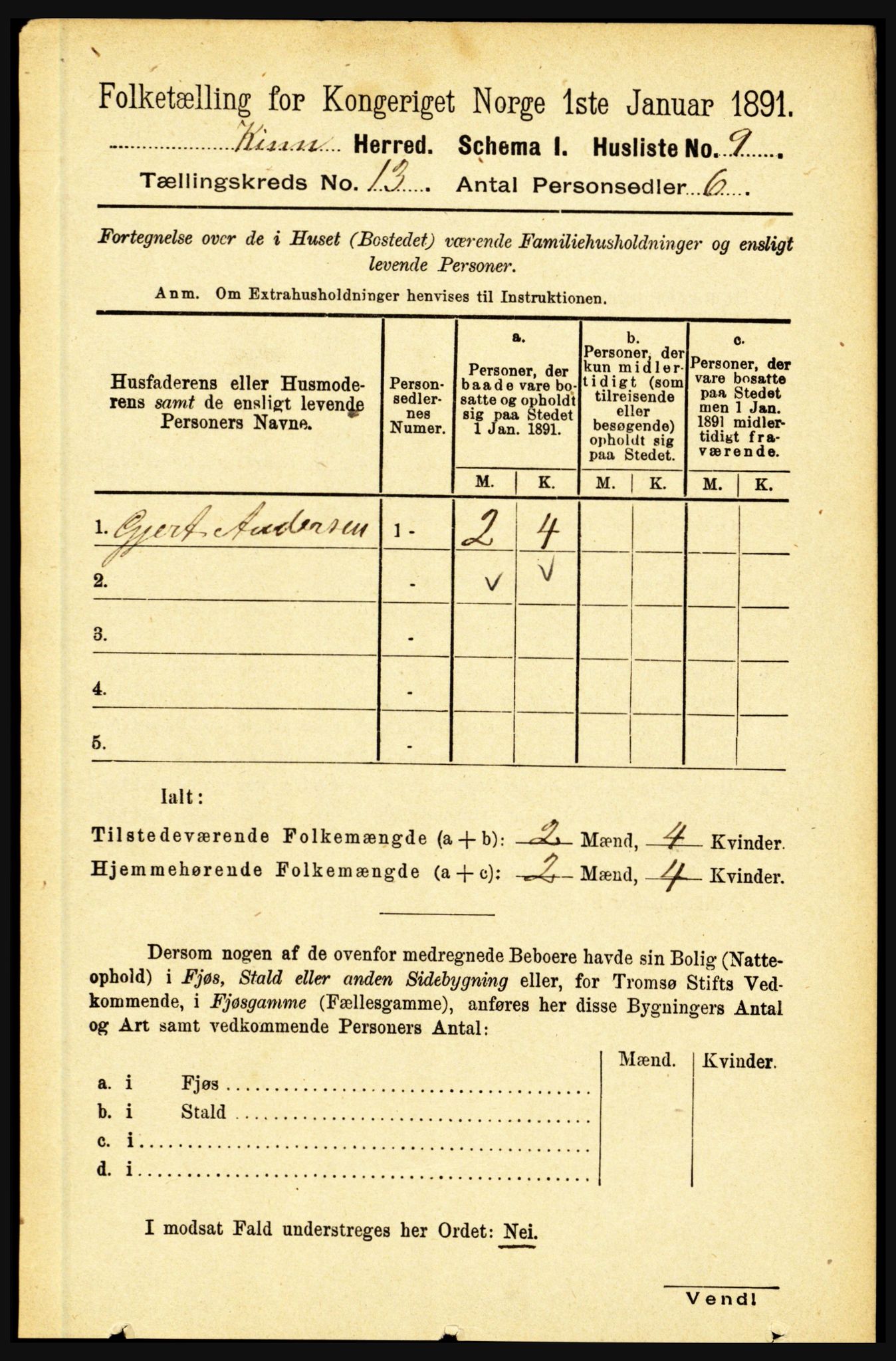 RA, 1891 census for 1437 Kinn, 1891, p. 5005