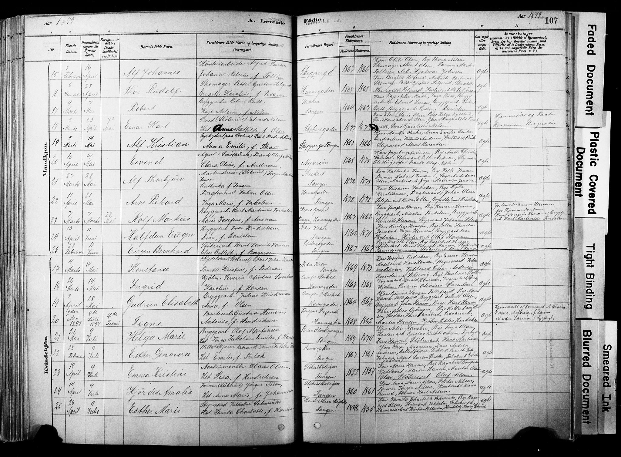 Strømsø kirkebøker, AV/SAKO-A-246/F/Fb/L0006: Parish register (official) no. II 6, 1879-1910, p. 107