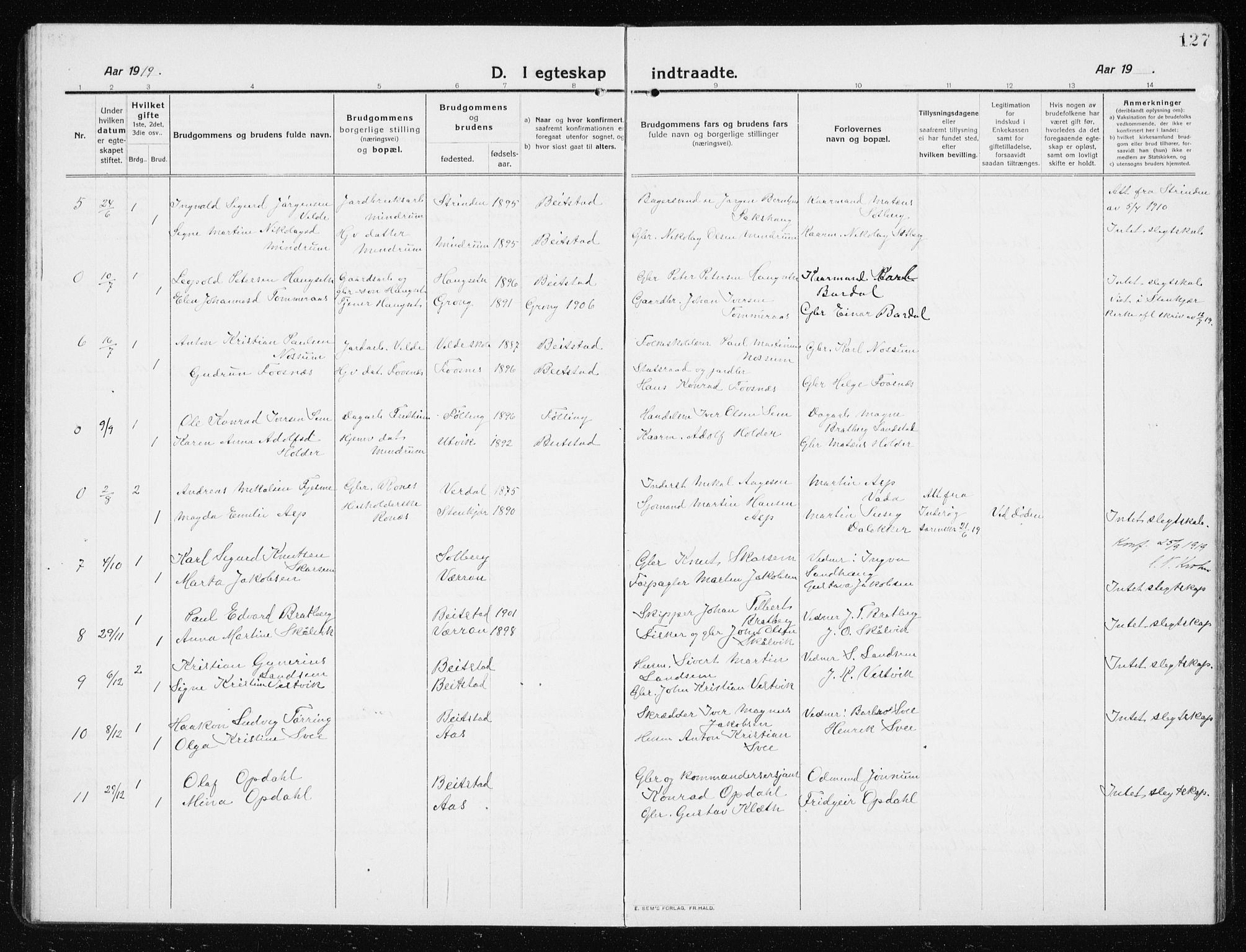 Ministerialprotokoller, klokkerbøker og fødselsregistre - Nord-Trøndelag, SAT/A-1458/741/L0402: Parish register (copy) no. 741C03, 1911-1926, p. 127