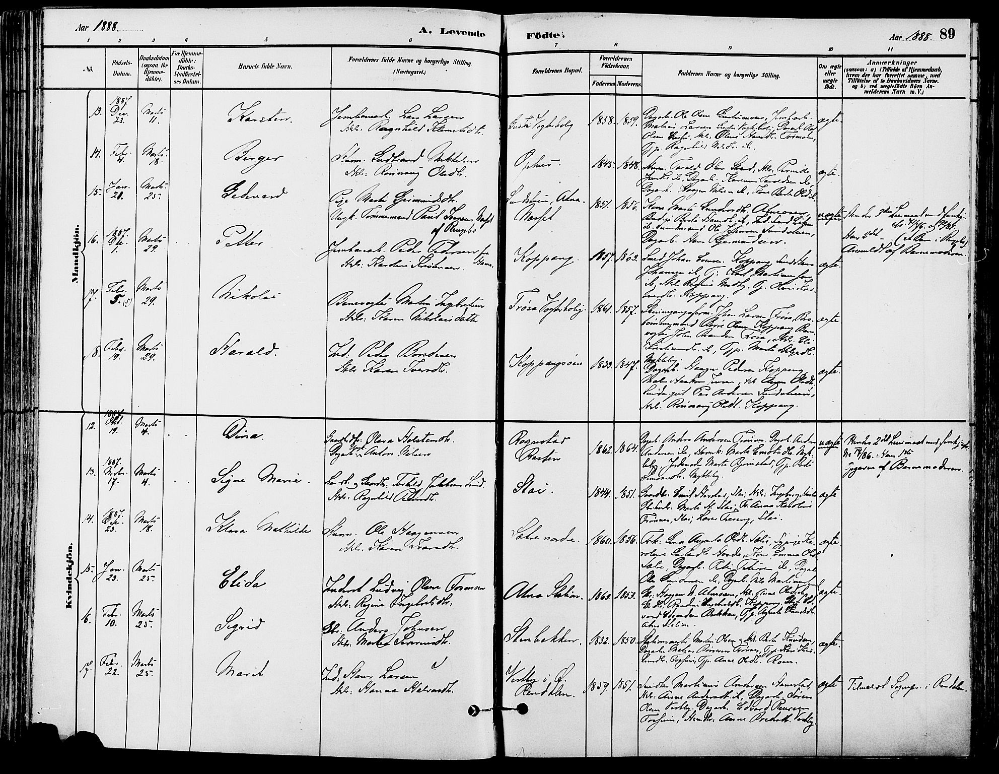 Stor-Elvdal prestekontor, AV/SAH-PREST-052/H/Ha/Haa/L0002: Parish register (official) no. 2, 1882-1907, p. 89