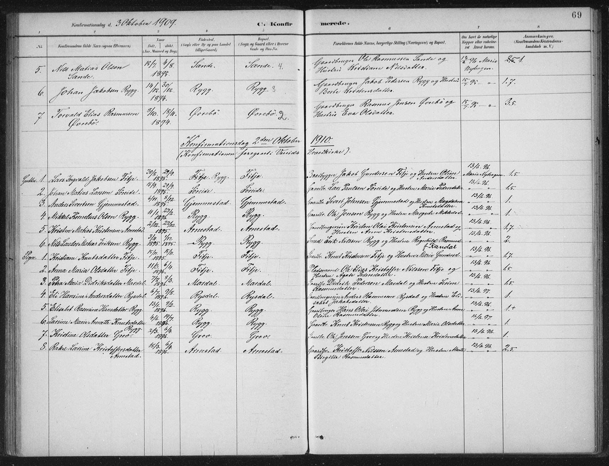 Gloppen sokneprestembete, SAB/A-80101/H/Haa/Haad/L0001: Parish register (official) no. D  1, 1885-1910, p. 69