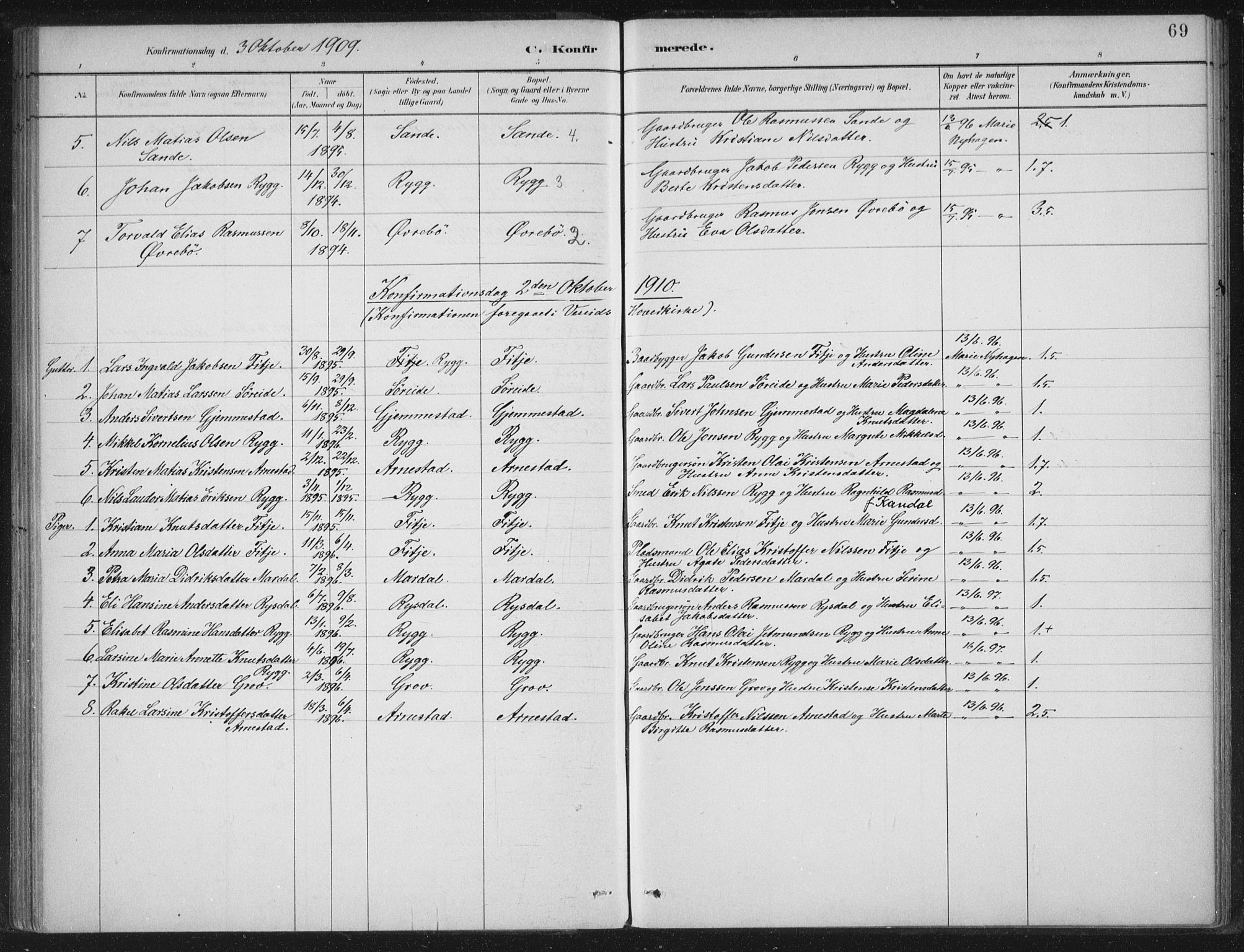 Gloppen sokneprestembete, AV/SAB-A-80101/H/Haa/Haad/L0001: Parish register (official) no. D  1, 1885-1910, p. 69