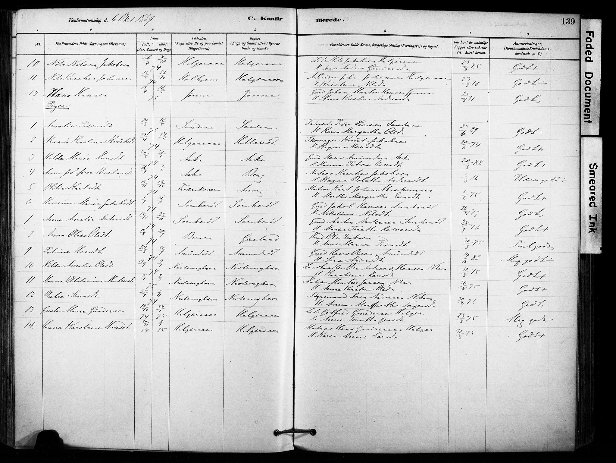 Brunlanes kirkebøker, SAKO/A-342/F/Fb/L0001: Parish register (official) no. II 1, 1878-1899, p. 139