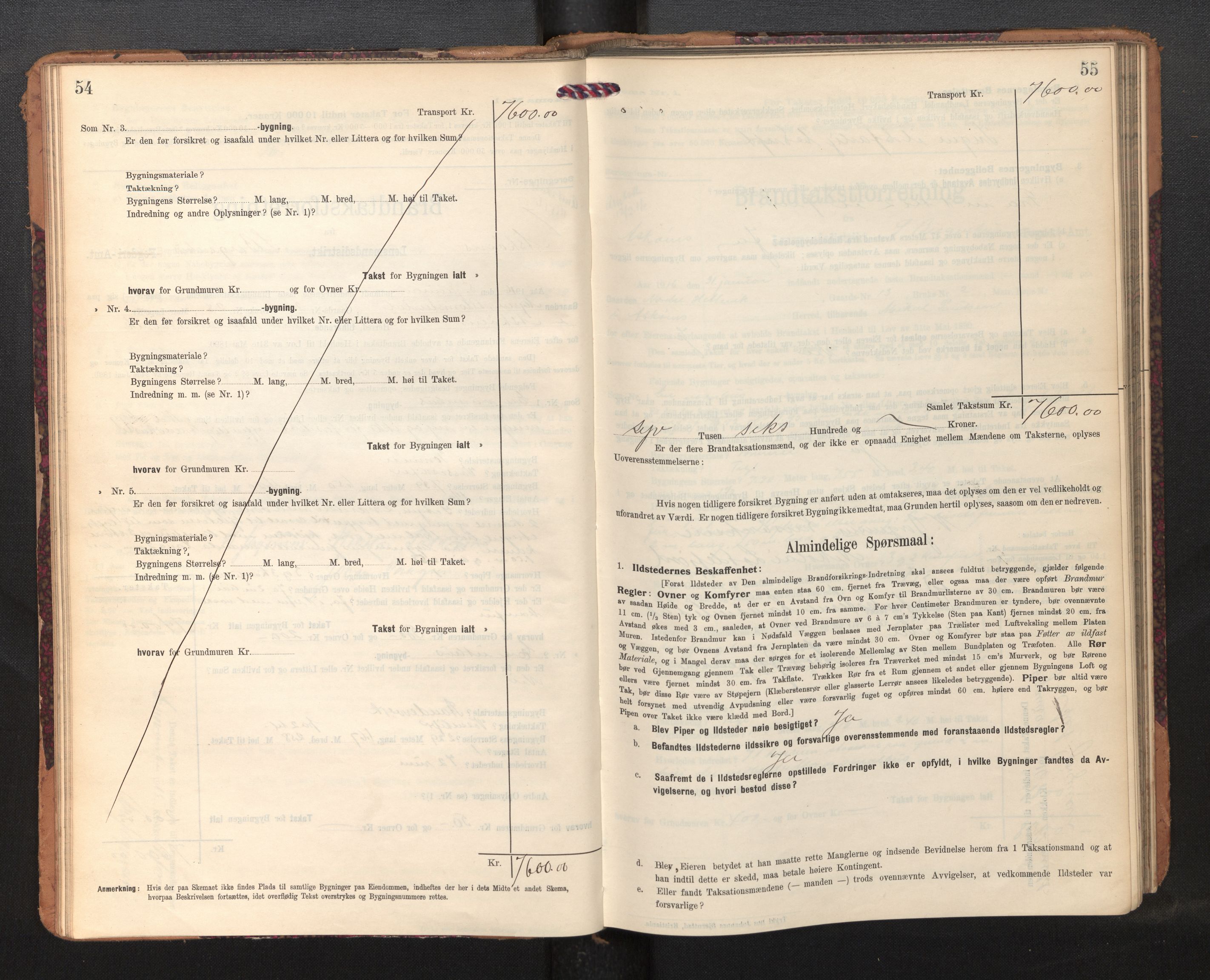 Lensmannen i Askøy, SAB/A-31001/0012/L0007: Branntakstprotokoll, skjematakst, 1910-1919, p. 54-55