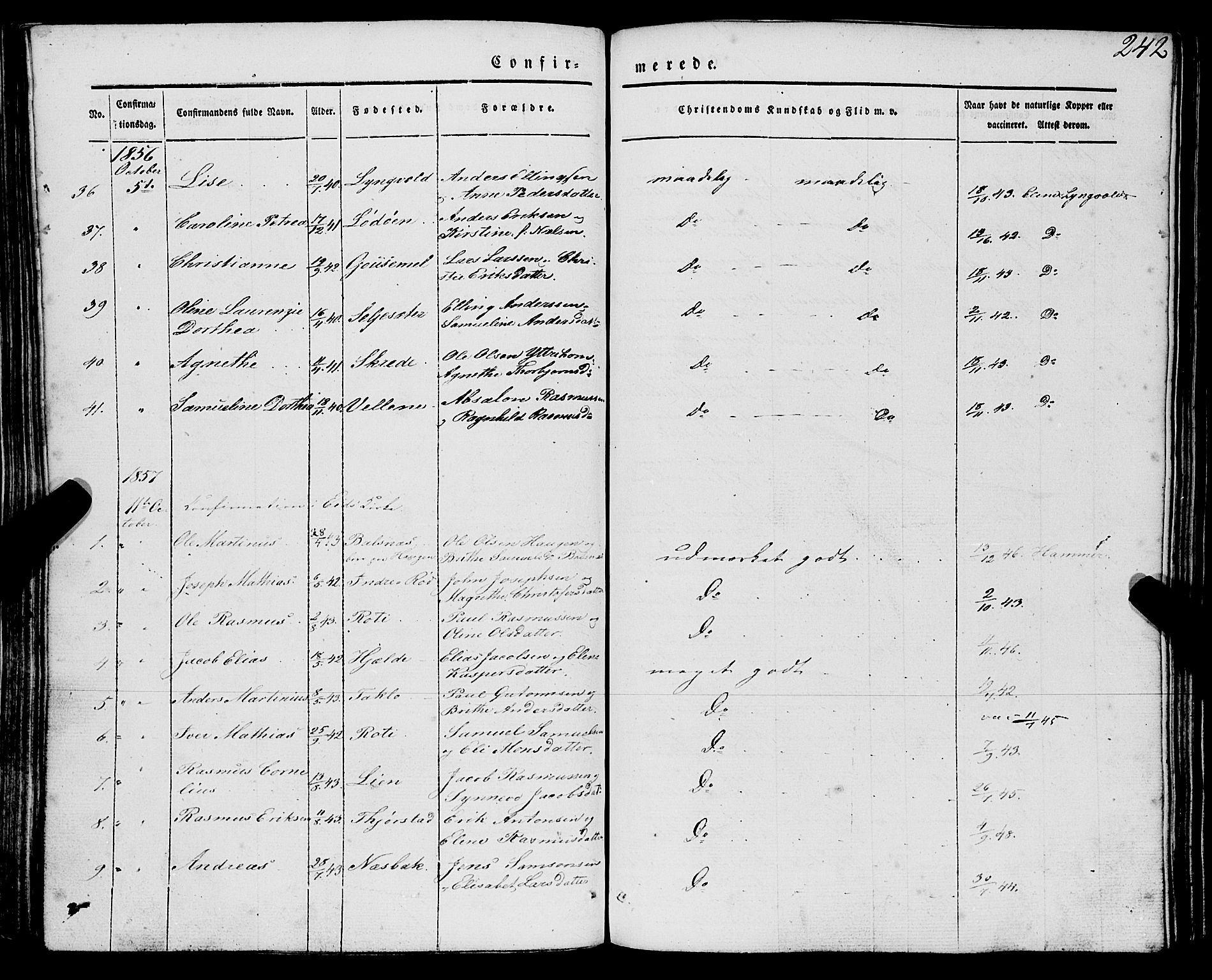 Eid sokneprestembete, SAB/A-82301/H/Haa/Haaa/L0007: Parish register (official) no. A 7, 1844-1858, p. 242