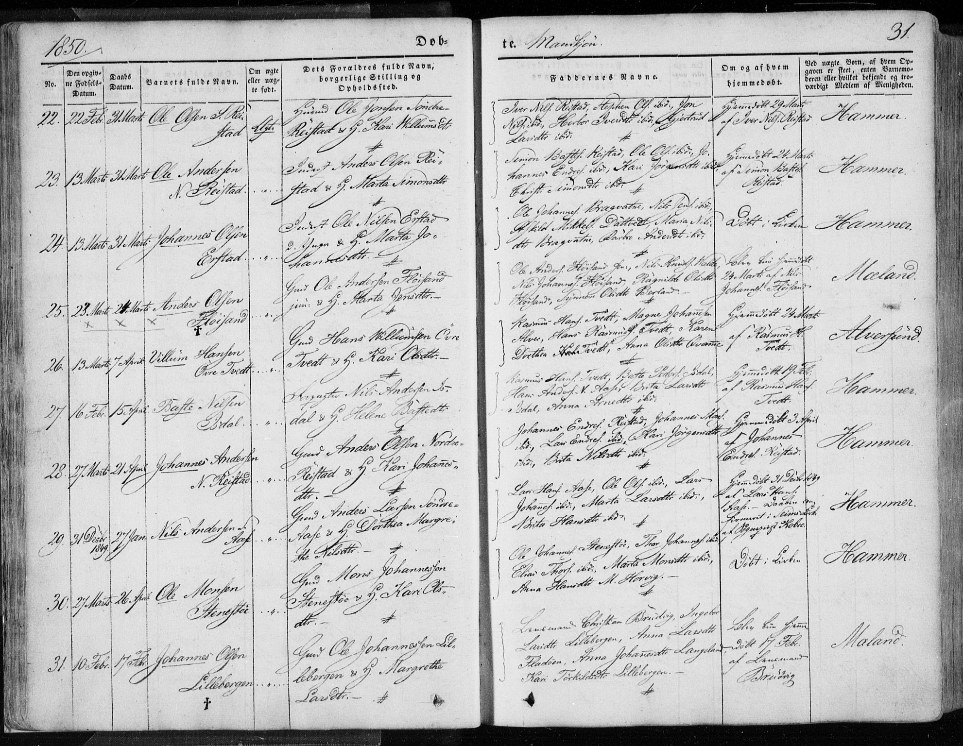 Hamre sokneprestembete, AV/SAB-A-75501/H/Ha/Haa/Haaa/L0013: Parish register (official) no. A 13, 1846-1857, p. 31