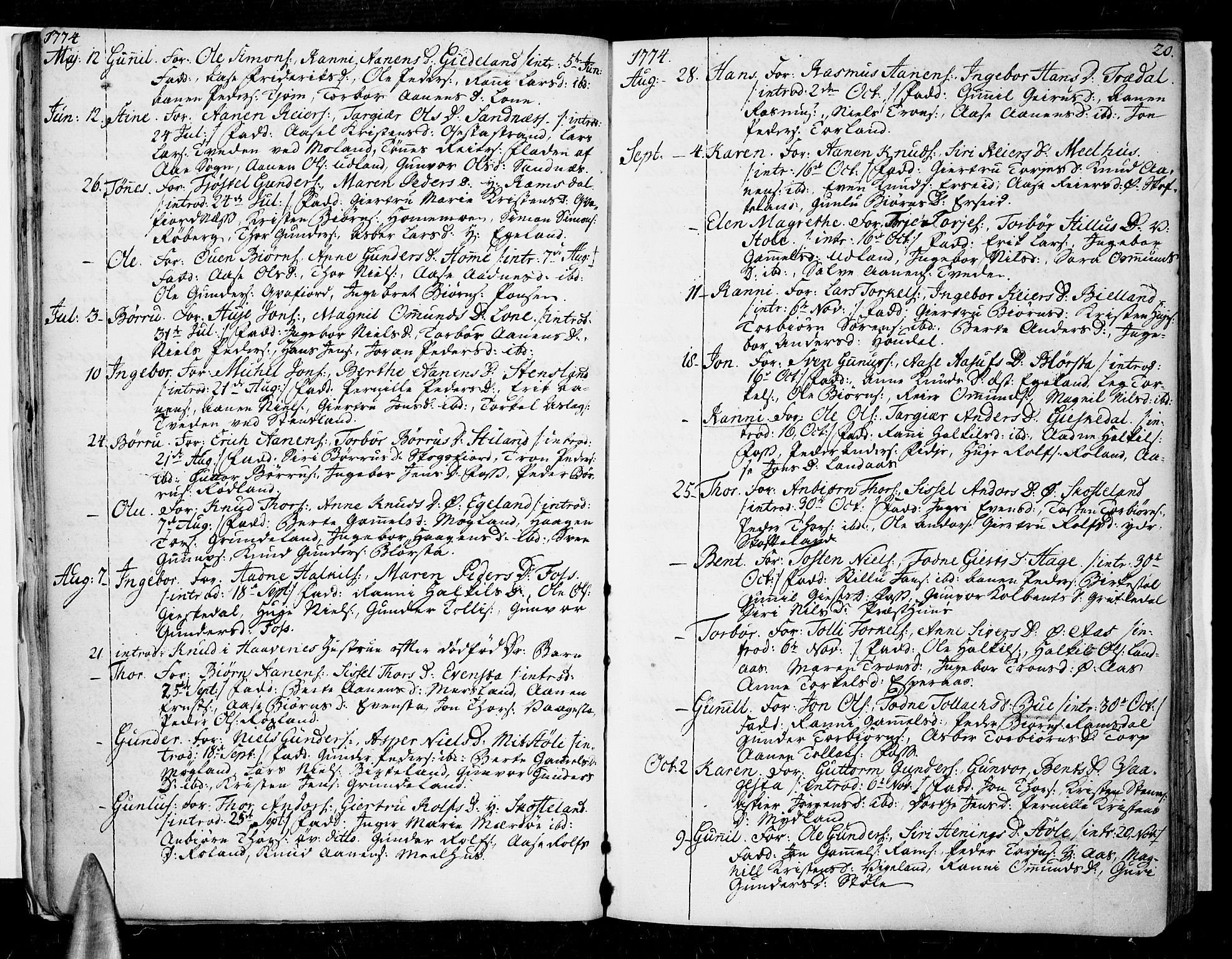 Sør-Audnedal sokneprestkontor, AV/SAK-1111-0039/F/Fa/Fab/L0002: Parish register (official) no. A 2 /1, 1766-1815, p. 20