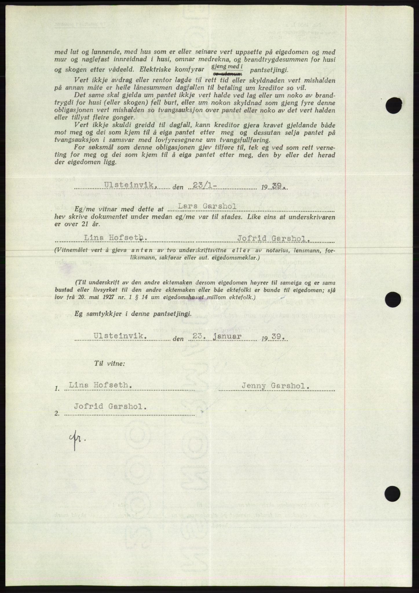 Søre Sunnmøre sorenskriveri, AV/SAT-A-4122/1/2/2C/L0067: Mortgage book no. 61, 1938-1939, Diary no: : 219/1939