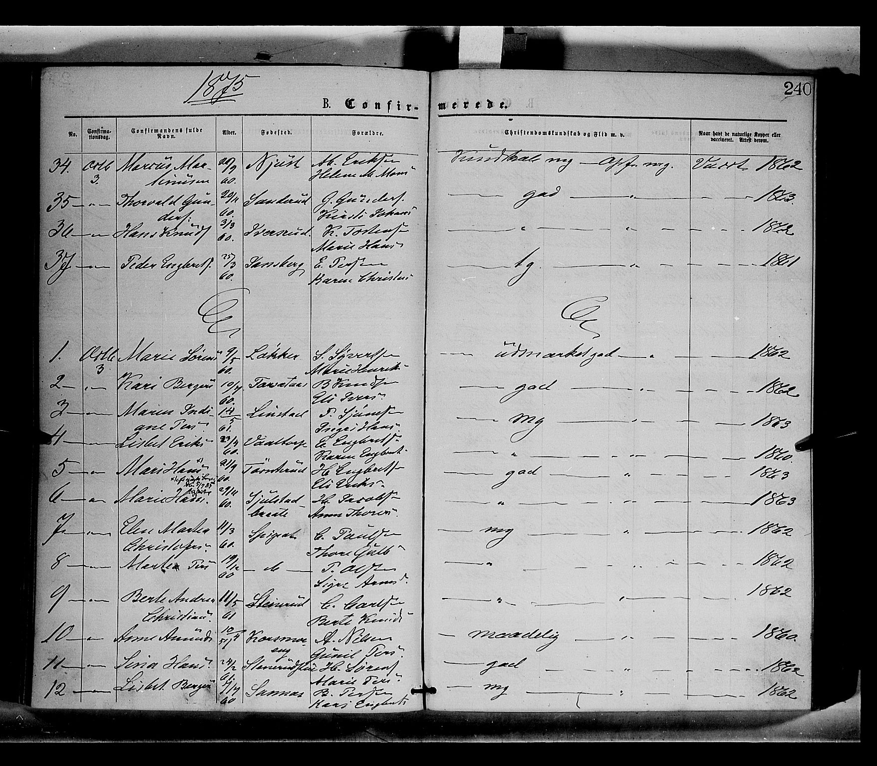 Sør-Odal prestekontor, AV/SAH-PREST-030/H/Ha/Haa/L0004: Parish register (official) no. 4, 1870-1875, p. 240