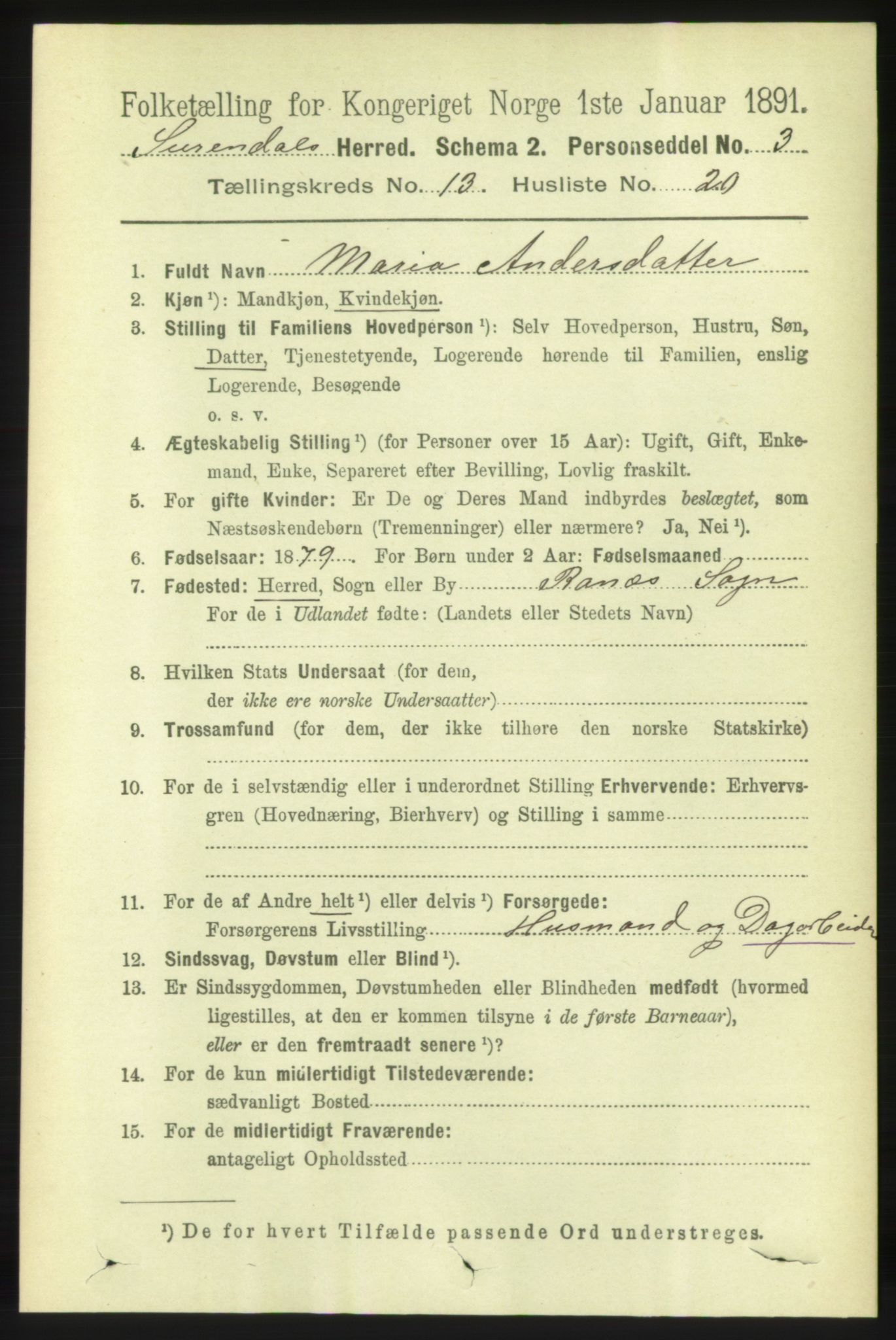 RA, 1891 census for 1566 Surnadal, 1891, p. 3274