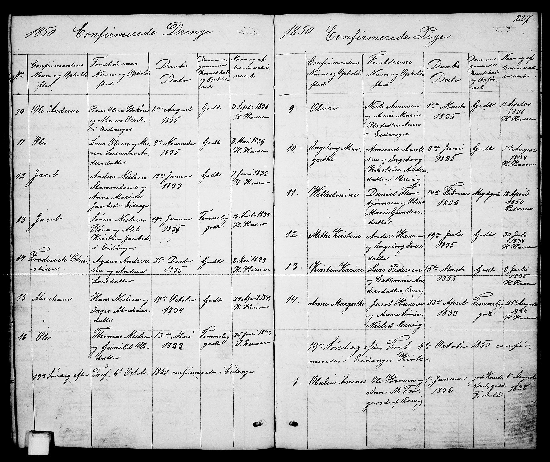 Brevik kirkebøker, SAKO/A-255/G/Ga/L0002: Parish register (copy) no. 2, 1846-1865, p. 227