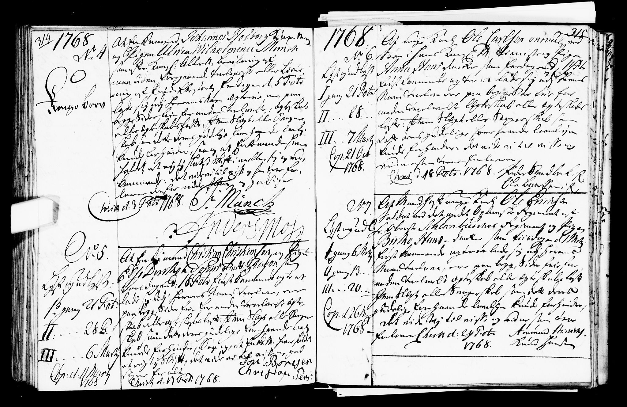 Oslo domkirke Kirkebøker, SAO/A-10752/L/La/L0008: Best man's statements no. 8, 1759-1769, p. 314-315