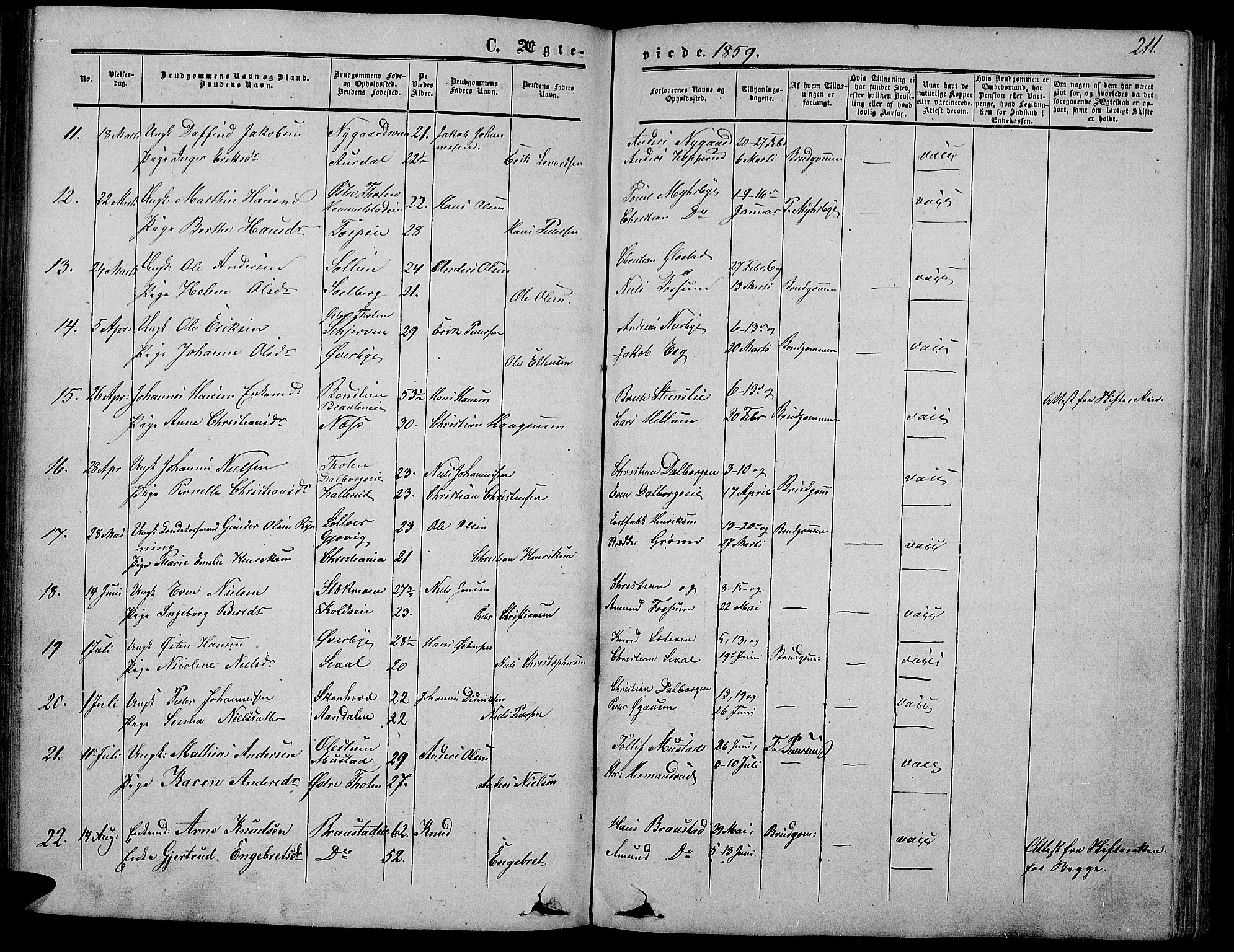 Vardal prestekontor, SAH/PREST-100/H/Ha/Hab/L0005: Parish register (copy) no. 5, 1854-1868, p. 211