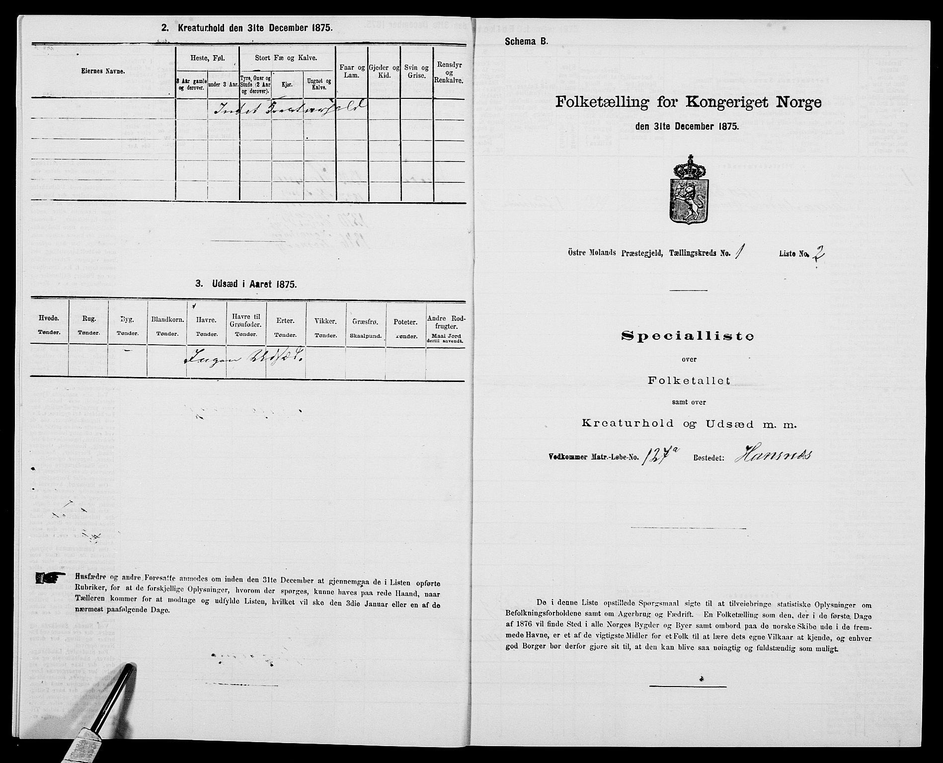 SAK, 1875 census for 0918P Austre Moland, 1875, p. 111