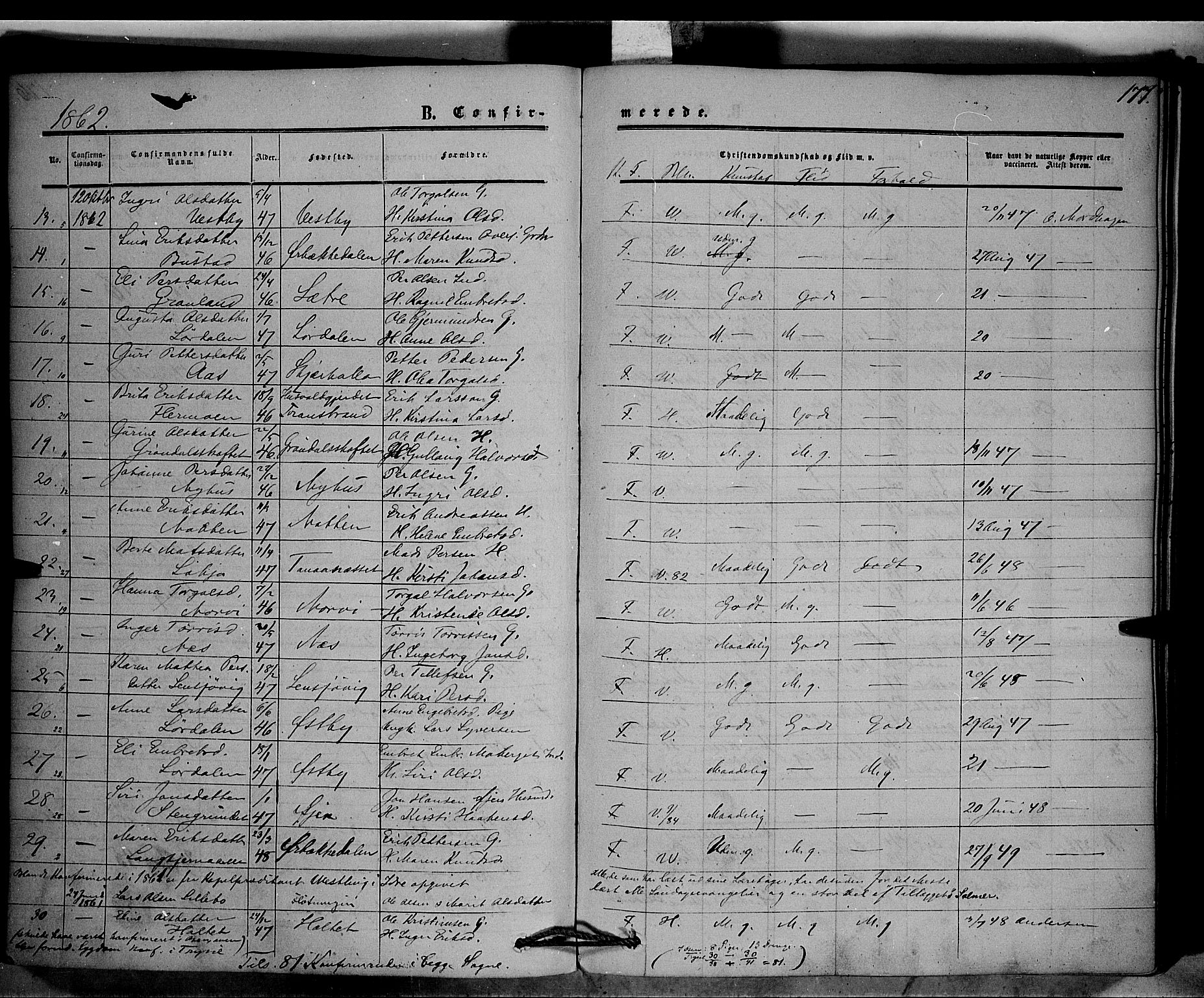 Trysil prestekontor, AV/SAH-PREST-046/H/Ha/Haa/L0005: Parish register (official) no. 5, 1851-1865, p. 177