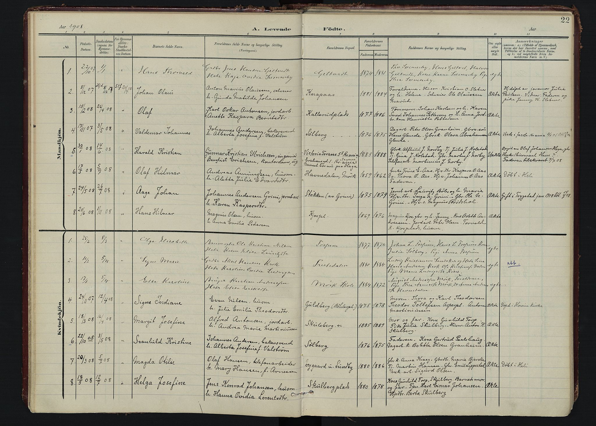 Spydeberg prestekontor Kirkebøker, AV/SAO-A-10924/F/Fa/L0009: Parish register (official) no. I 9, 1900-1926, p. 22